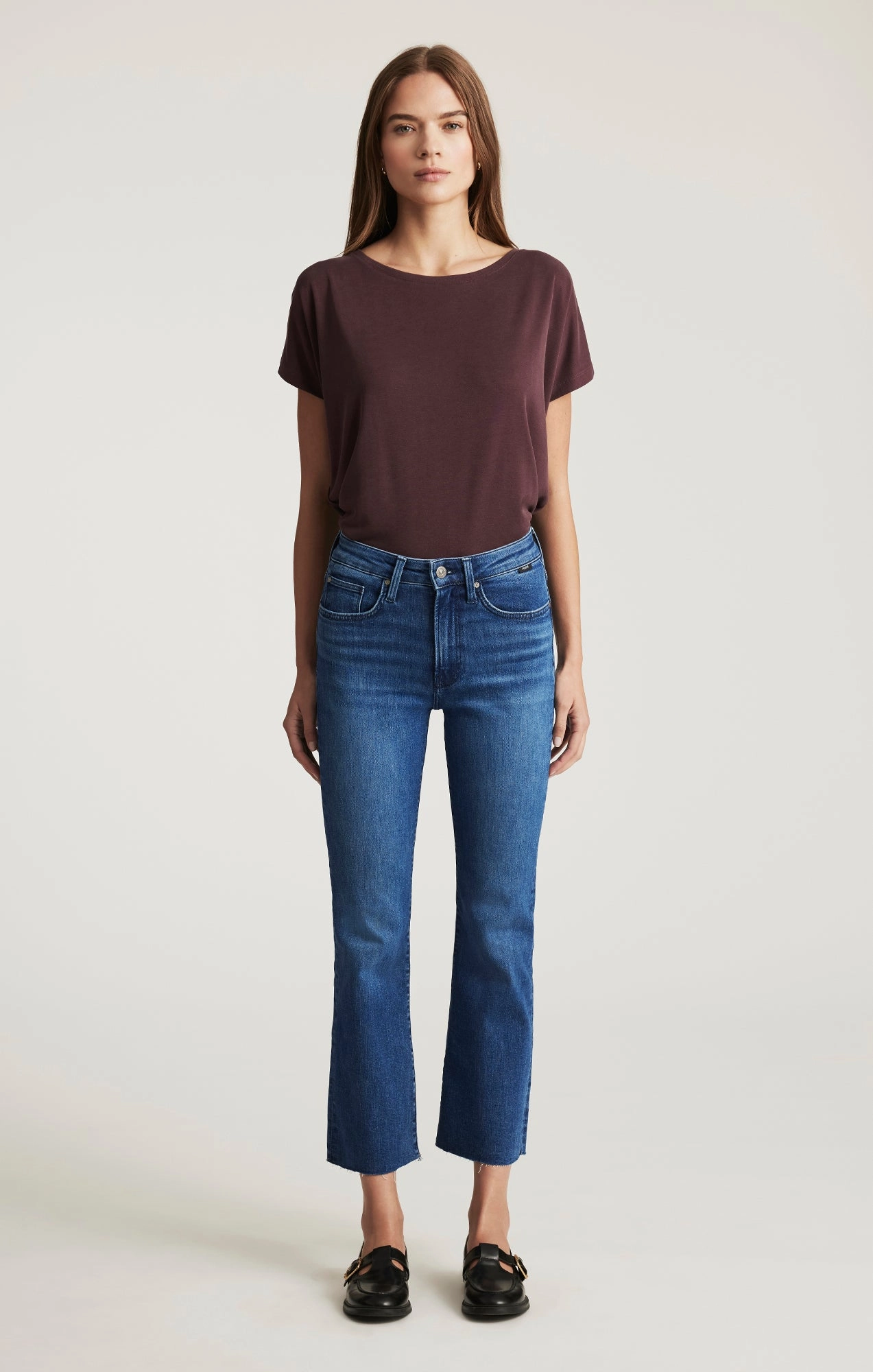 Pre Washed Denim Balanced Look ANIKA CROPPED FLARE IN DARK BRUSHED FLEX BLUE