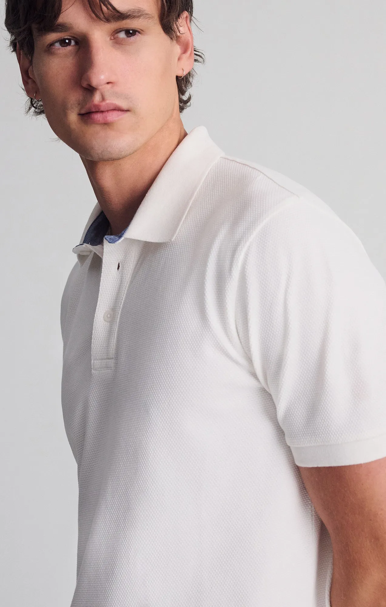 Ribbed Trim Petite Option POLO SHIRT IN ANTIQUE WHITE