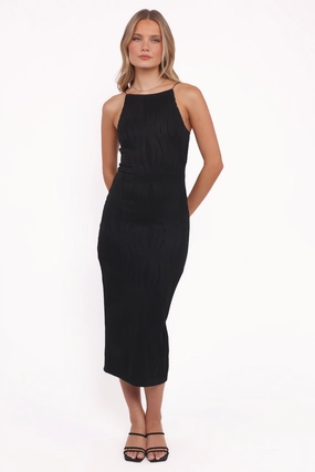 Silky Surface Fresh Color Moira Midi Dress - Black