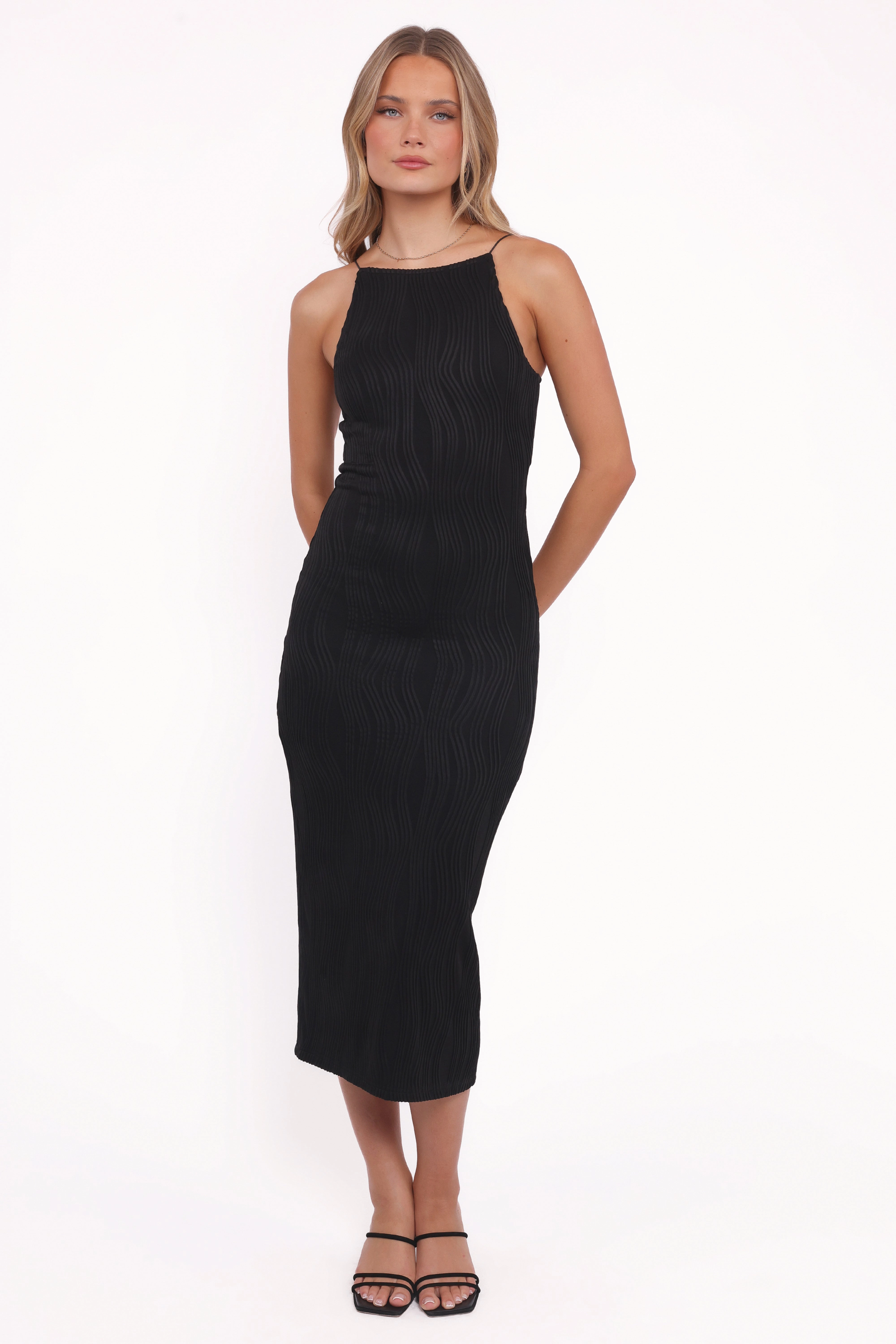 Silky Surface Fresh Color Moira Midi Dress - Black
