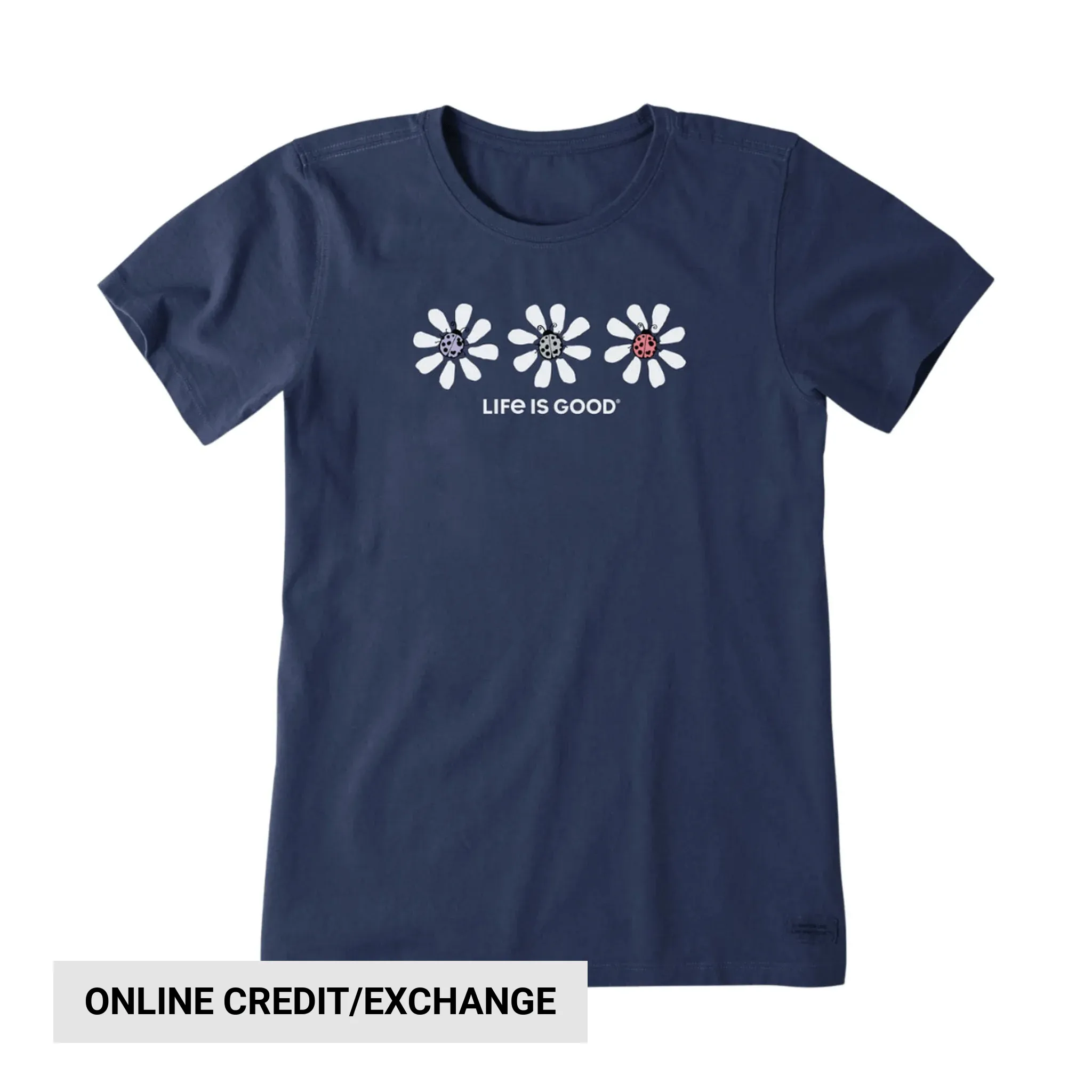 Life Is Good Women's Daisybug Trio Short Sleeve Crusher Tee - Dark Blue Stretch Technology Quick Release Fastener