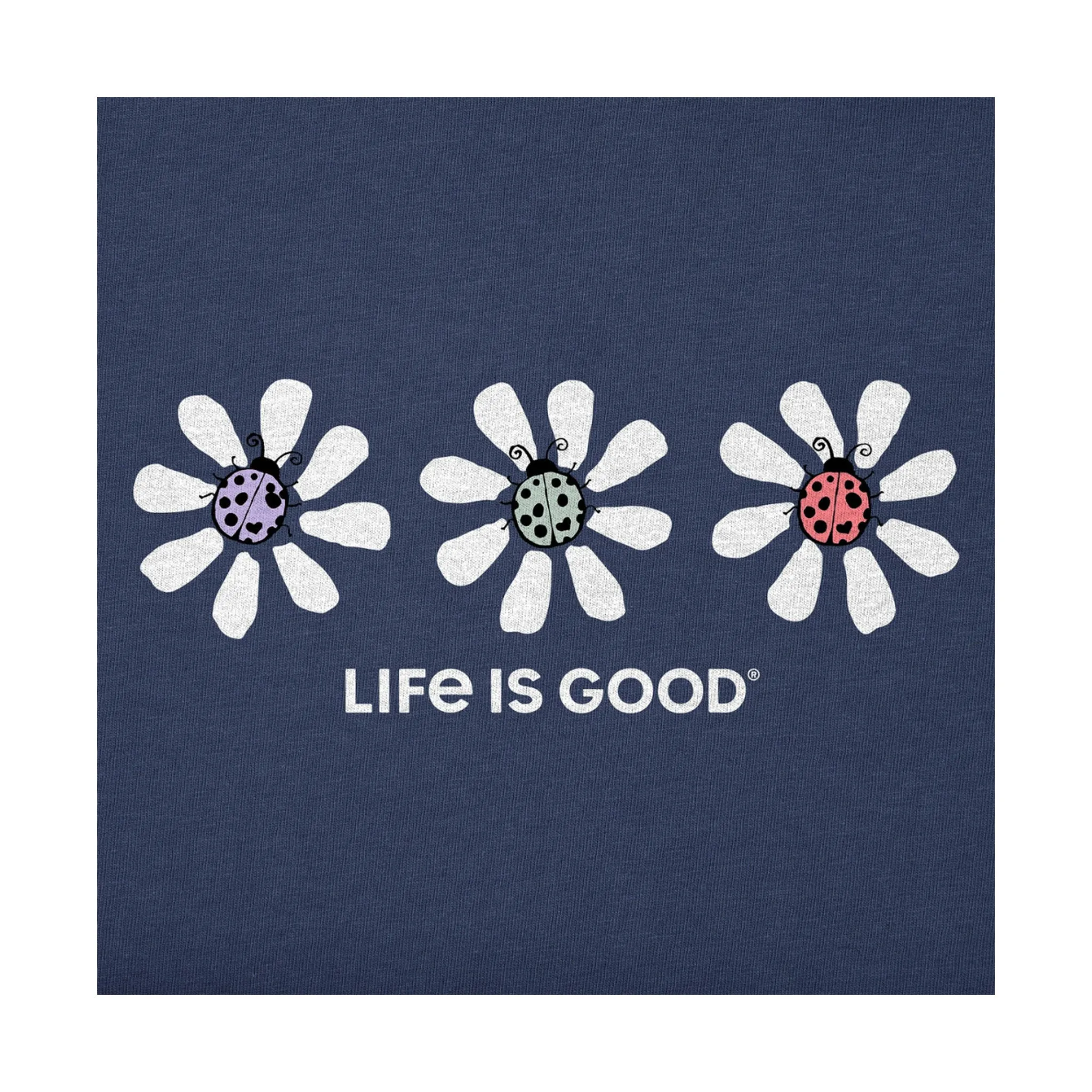 PlacketDetail Anti Static Treatment Life Is Good Women's Daisybug Trio Short Sleeve Crusher Tee - Dark Blue
