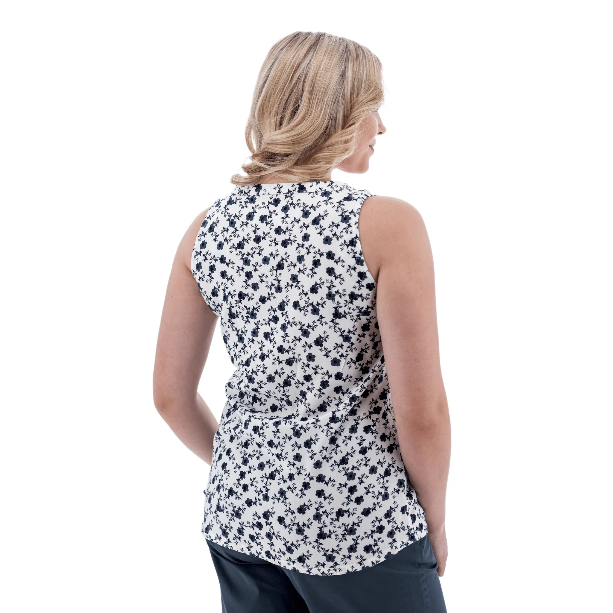 Old Ranch Women's Fleur Sleeveless Tank Top - White FoamReinforcedCollar Anti Pill Surface