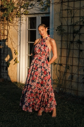 Lennon Halterneck Maxi Dress - Navy Floral Fashion Layers