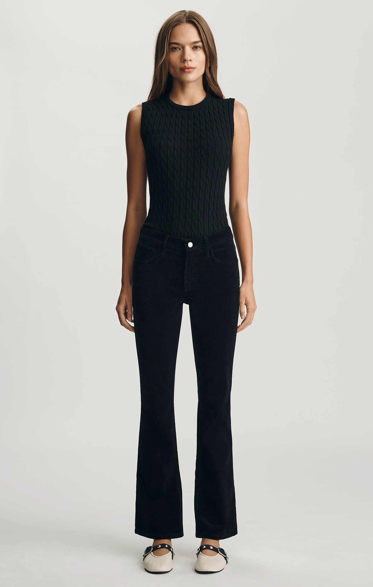 MOLLY BOOTCUT IN BLACK CORD Wool blend Flexible Waistband