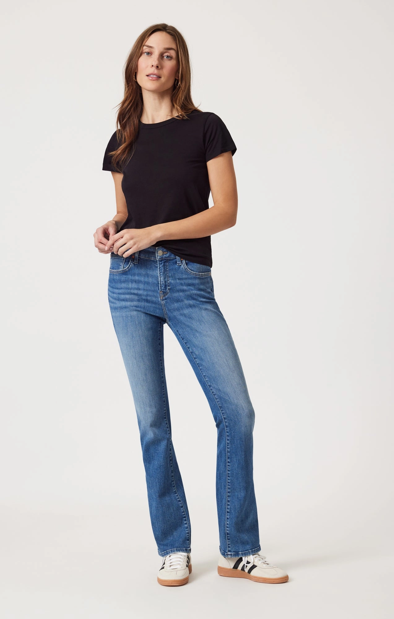 Flattering Waist MOLLY BOOTCUT IN MID BRUSHED FLEX BLUE