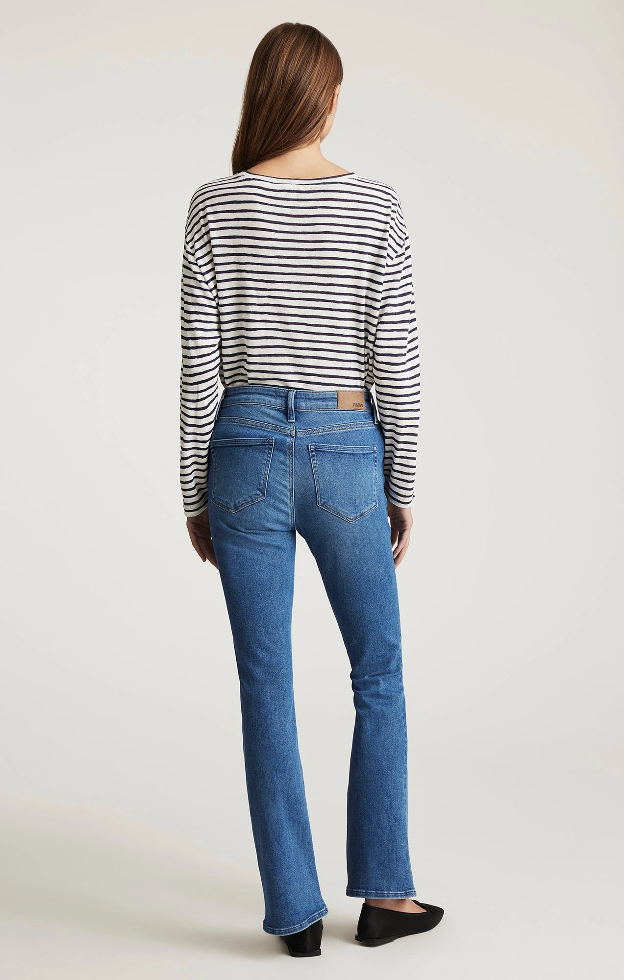MOLLY BOOTCUT IN MID BRUSHED FLEX BLUE High Waist Brunch Outfit Traveler Gear