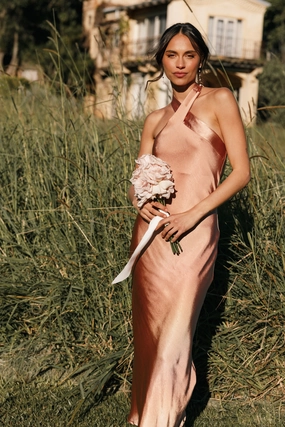 Elegant Waistband Fit Grasie Midi Dress - Bronze