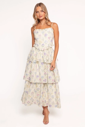 Iveta Midi Dress - Multi Floral Fresh Texture Flare Hem
