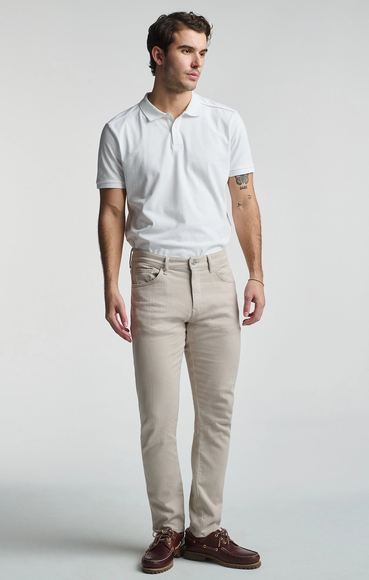 JAKE SLIM LEG IN OYSTER HERRINGBONE Chill Wear Flattering Comfort