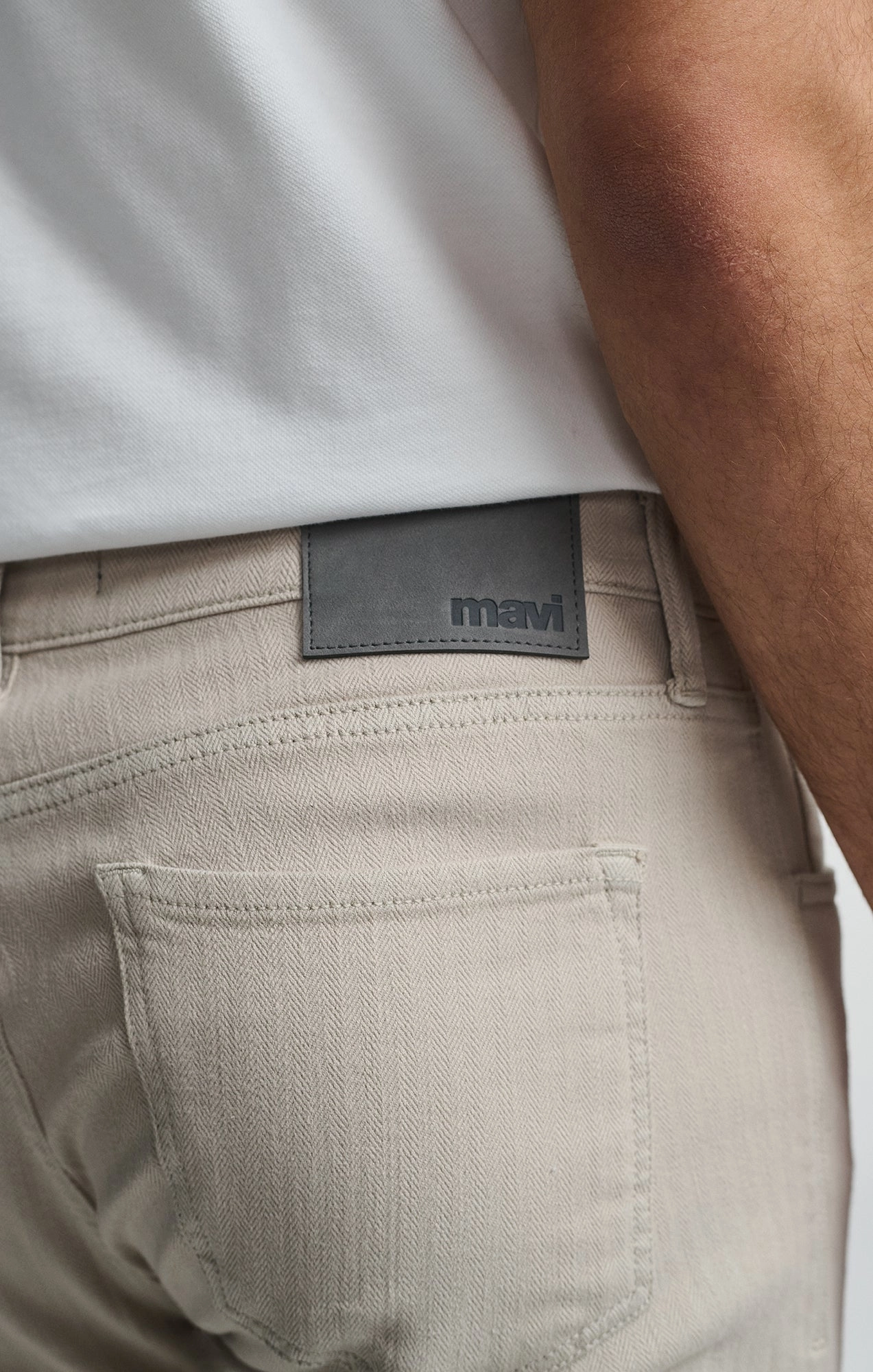 JAKE SLIM LEG IN OYSTER HERRINGBONE Stretchy Waist