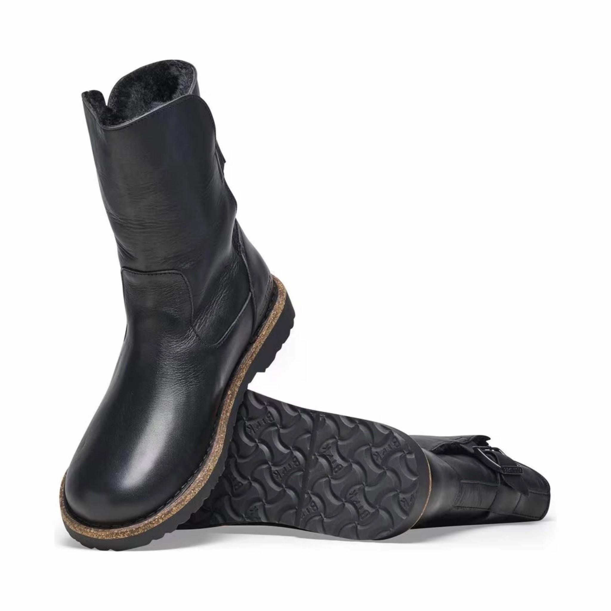 Lift Up Side zipper Birkenstock Uppsala Shearling Leather Boots - Black