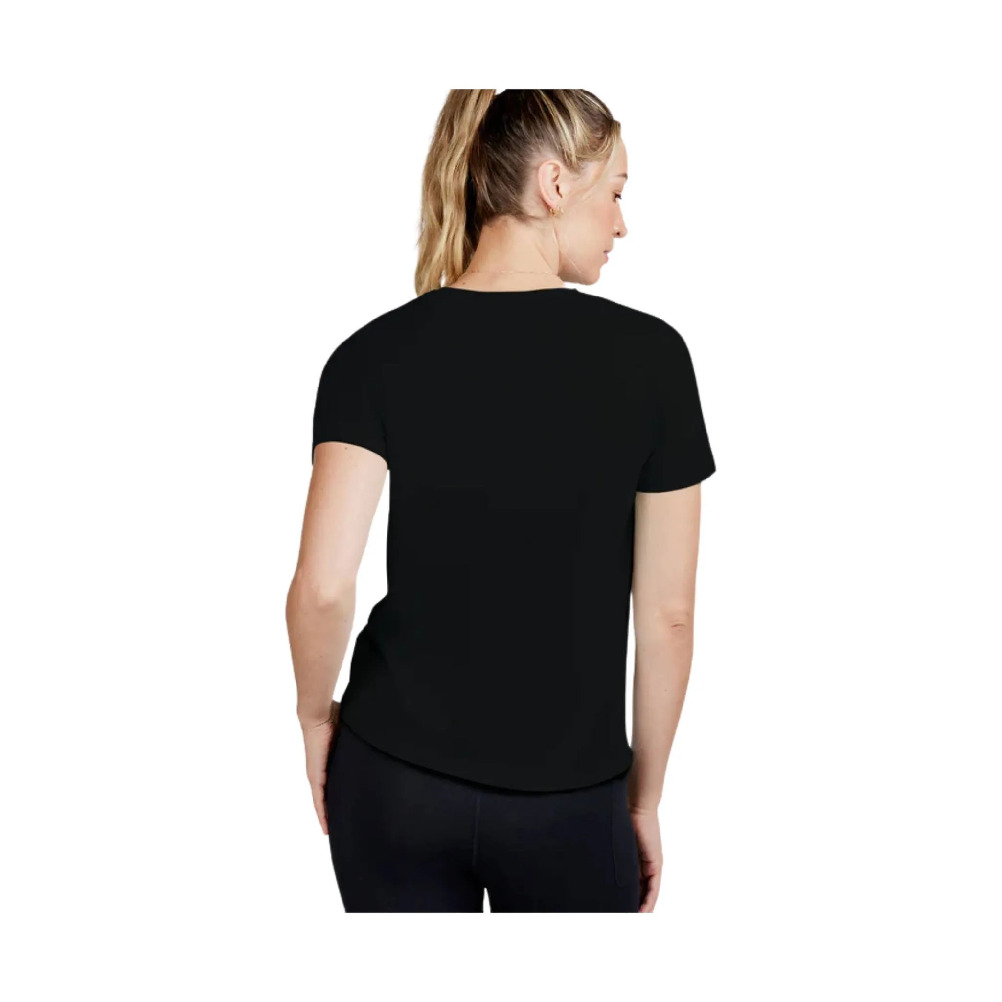 Tasc Women's All Day Short Sleeve T Shirt - Black Button Down Collar Style Ergonomic Shoulder Shape