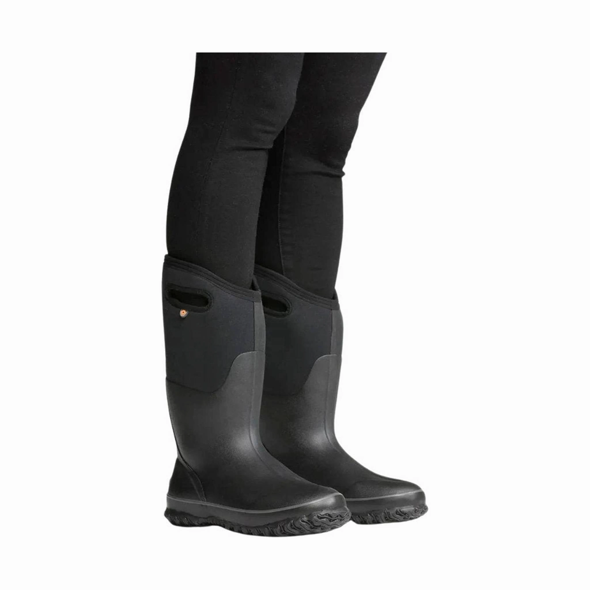 Fur Trim Bogs Women's Classic High With Handles Rain Boot - Black