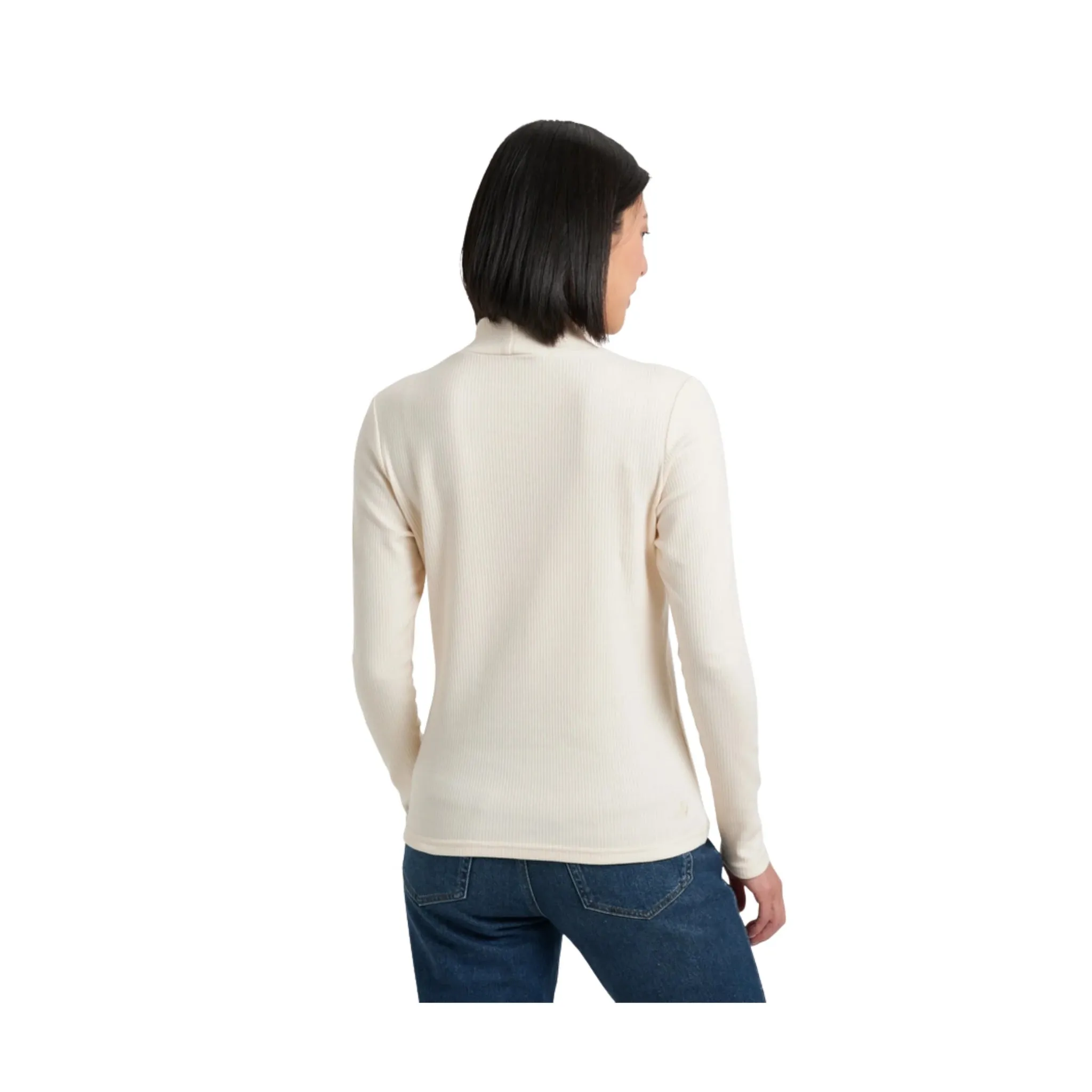Contrast Topstitching Detail Elasticated Trim Kuhl Women's Verona Rib Long Sleeve Shirt - Natural