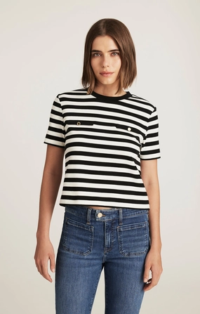 Chic Cut kids' EDITION DOUBLE WELT POCKET T-SHIRT IN BLACK STRIPE