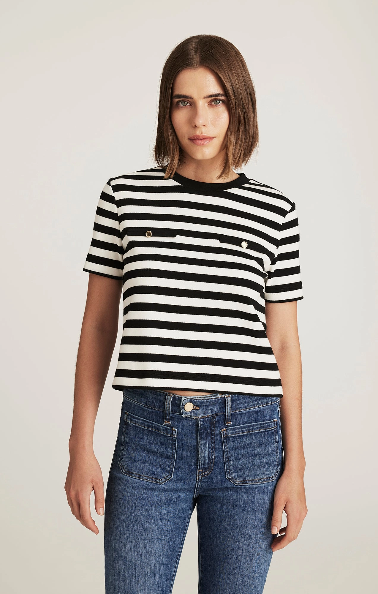 Chic Cut kids' EDITION DOUBLE WELT POCKET T-SHIRT IN BLACK STRIPE
