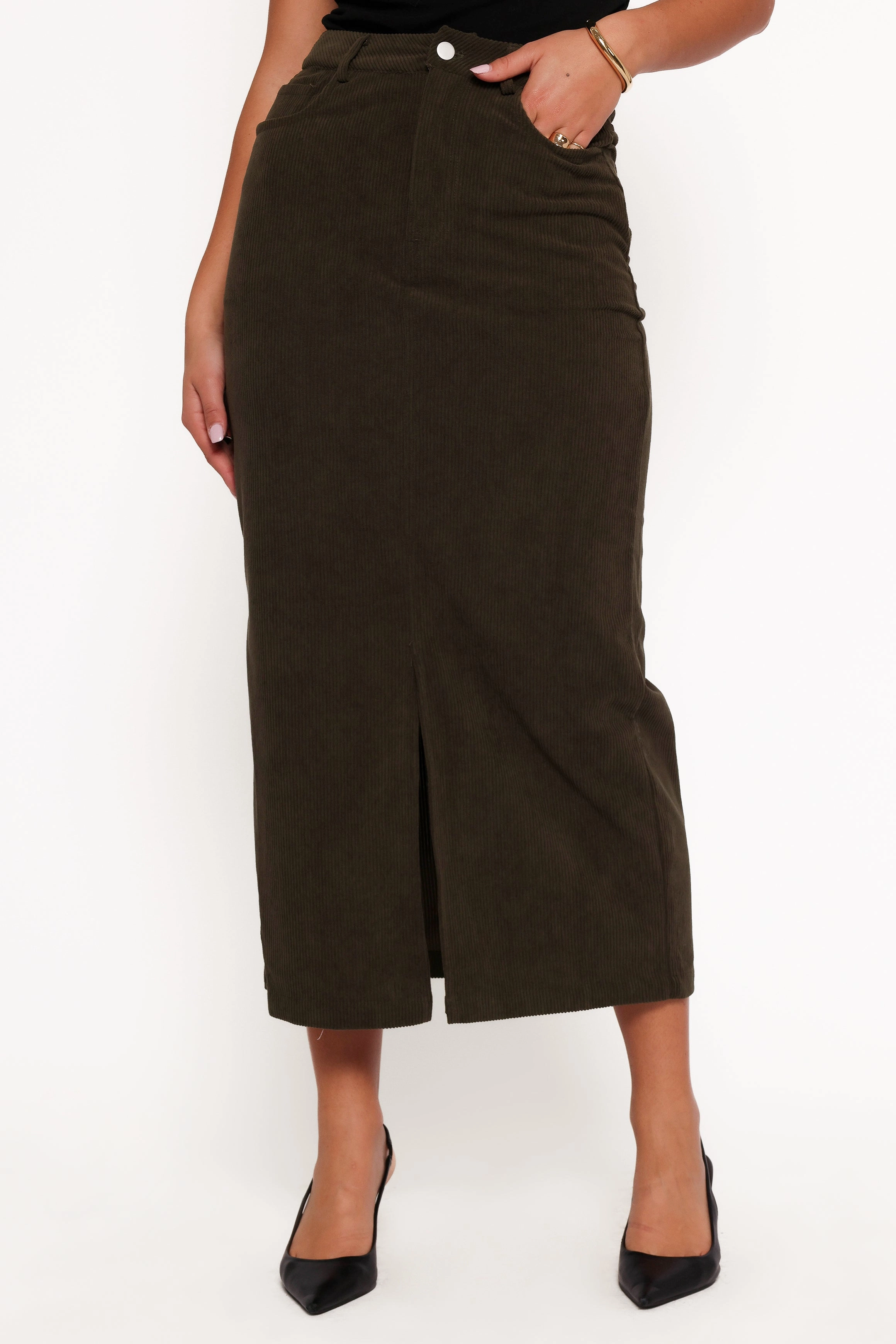 Fresh Look high contrast Myra Corduroy Midi Skirt - Olive