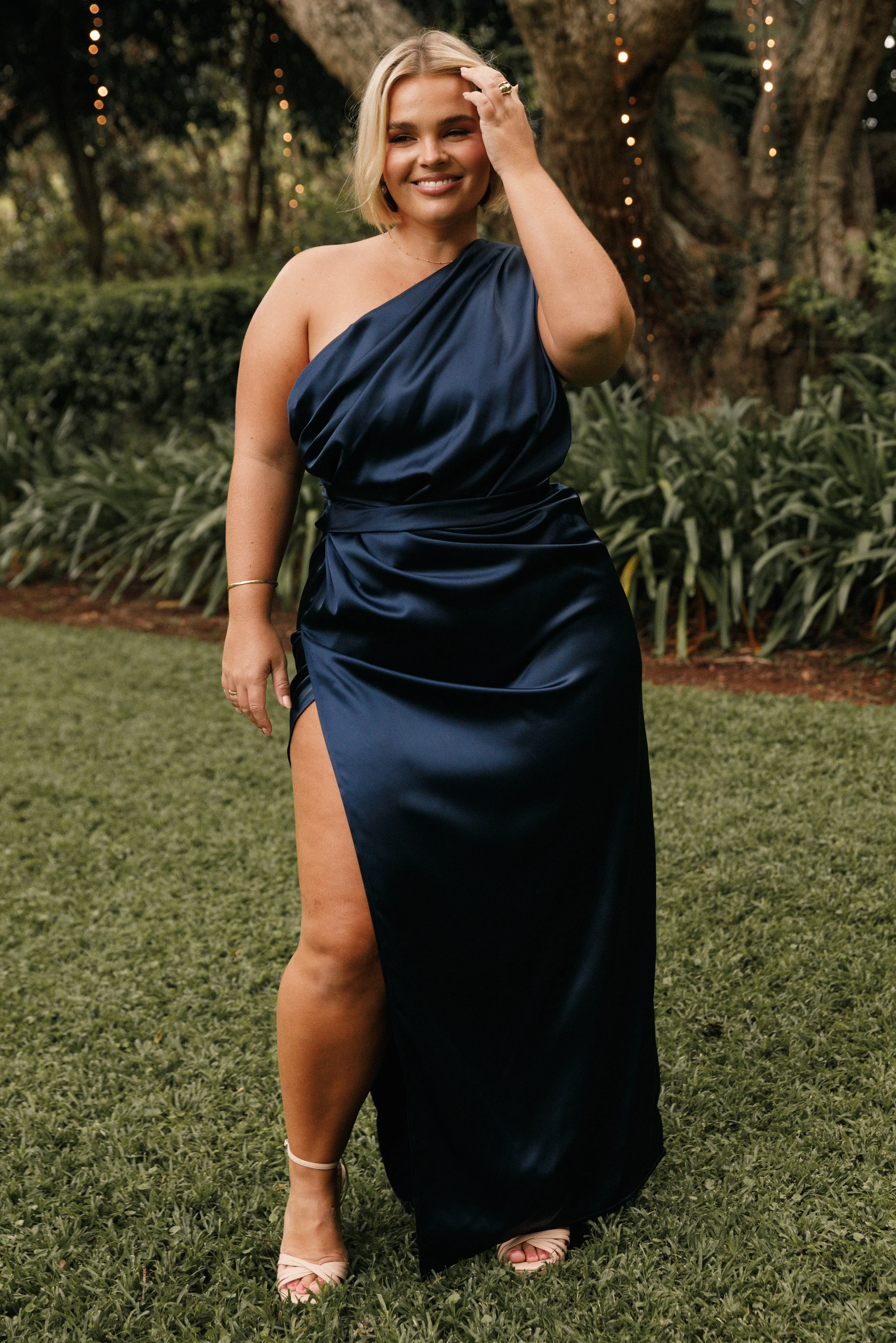 Nadia One Shoulder Maxi Dress - Navy Dropped-Waist Pure Elegance