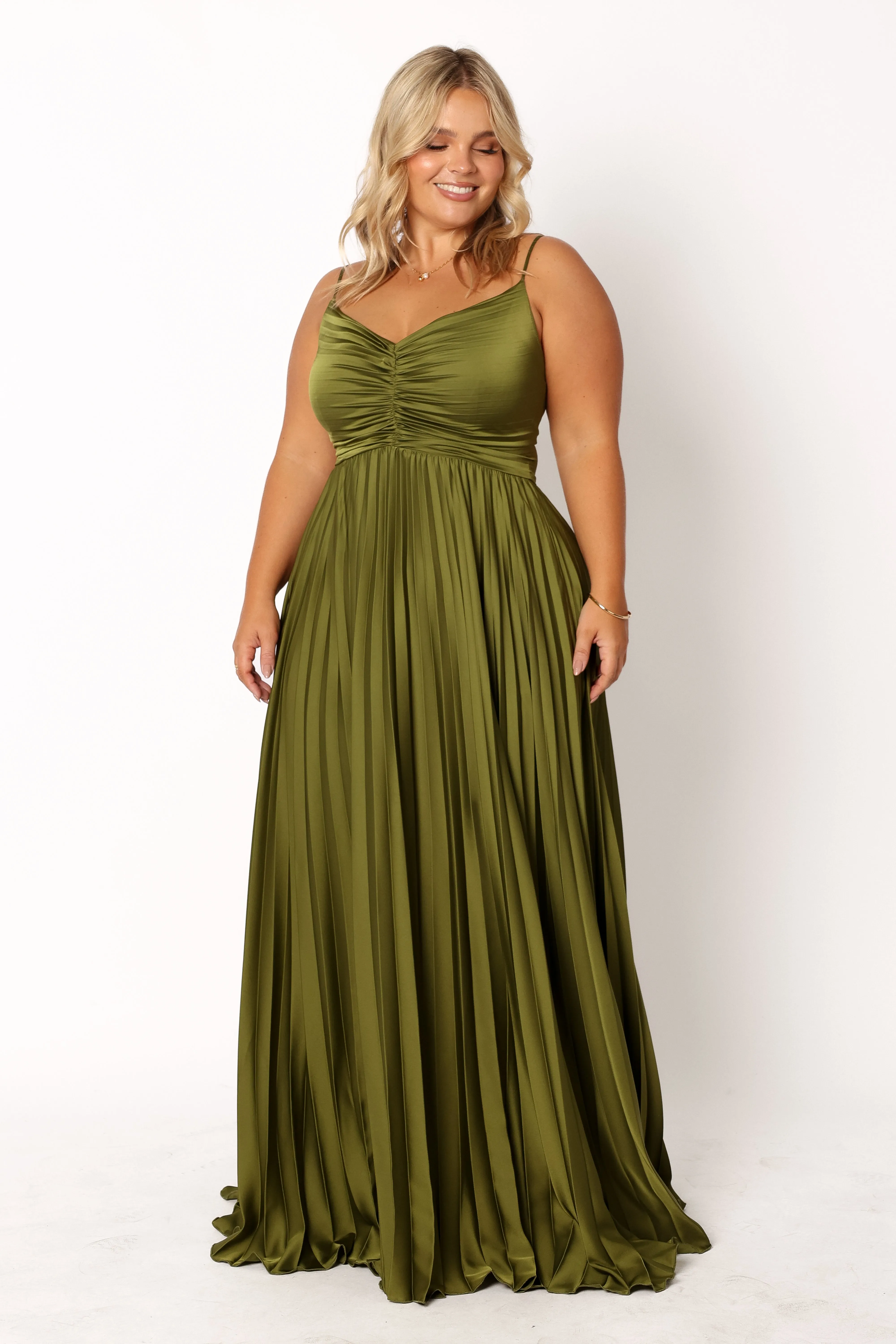 Fresh Look Naira Pleated Maxi Dress - Palm Green