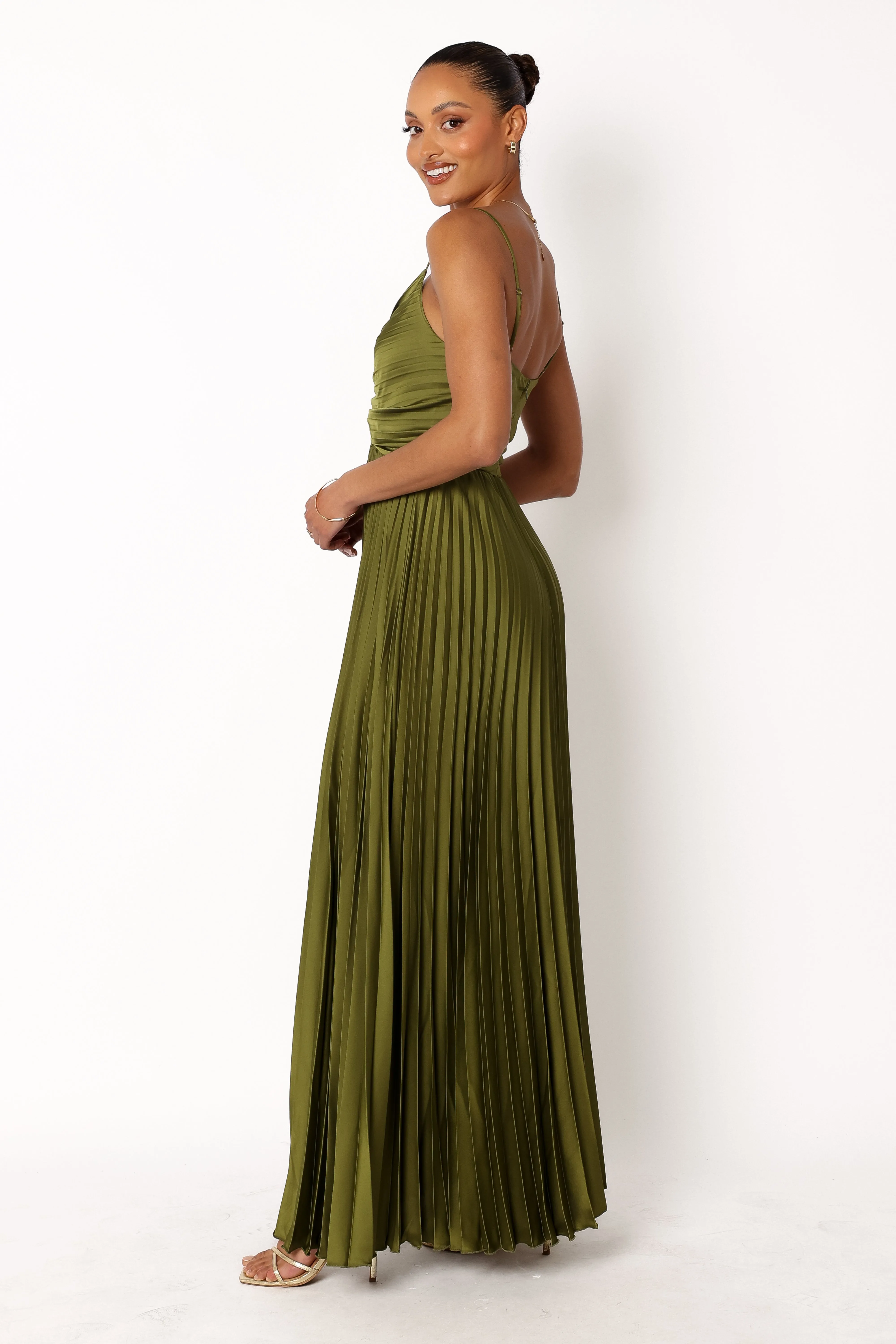 Natural Wrap Naira Pleated Maxi Dress - Palm Green