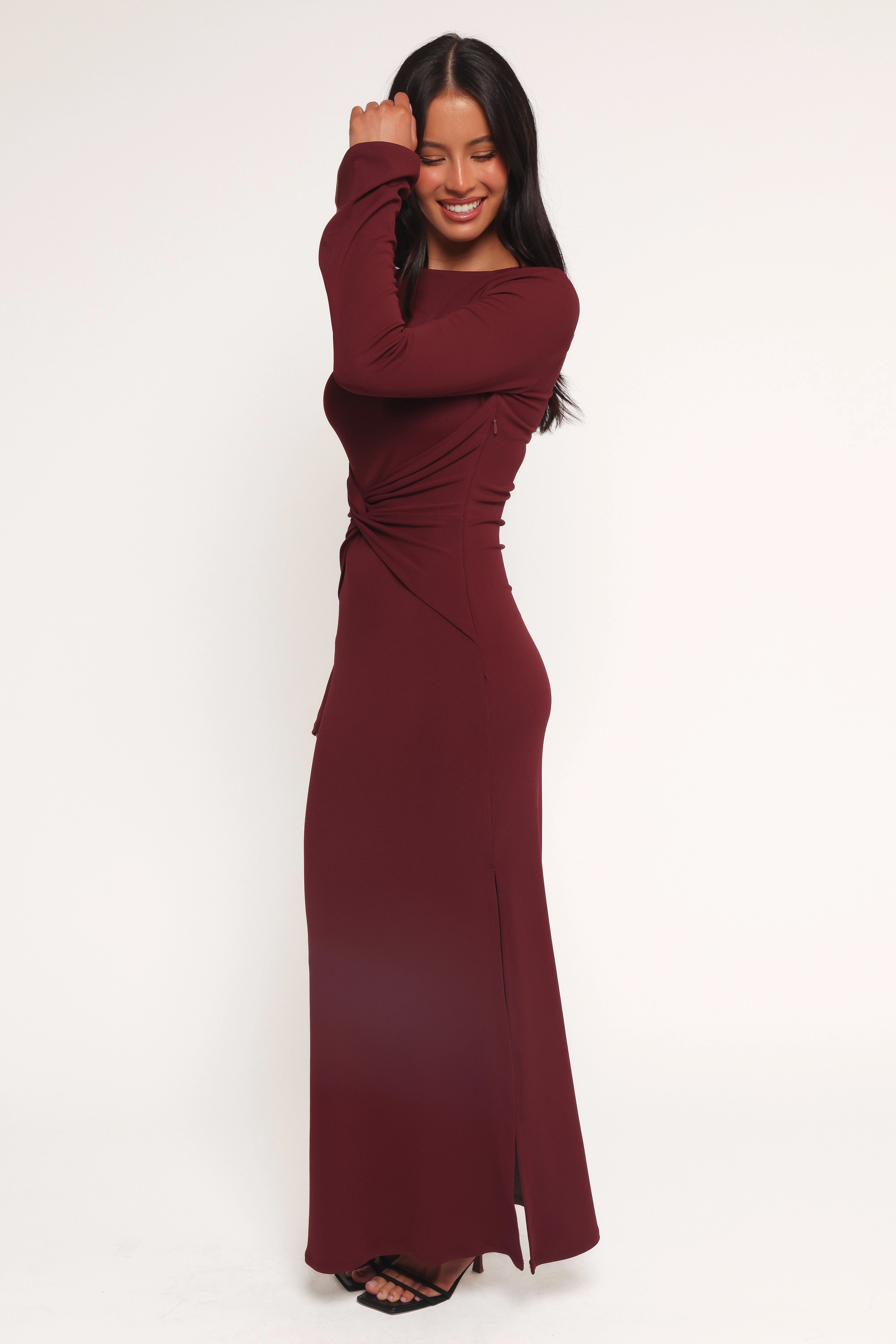 Date Nightwear Crinkle Effect Nash Long Sleeve Dress - Deep Red