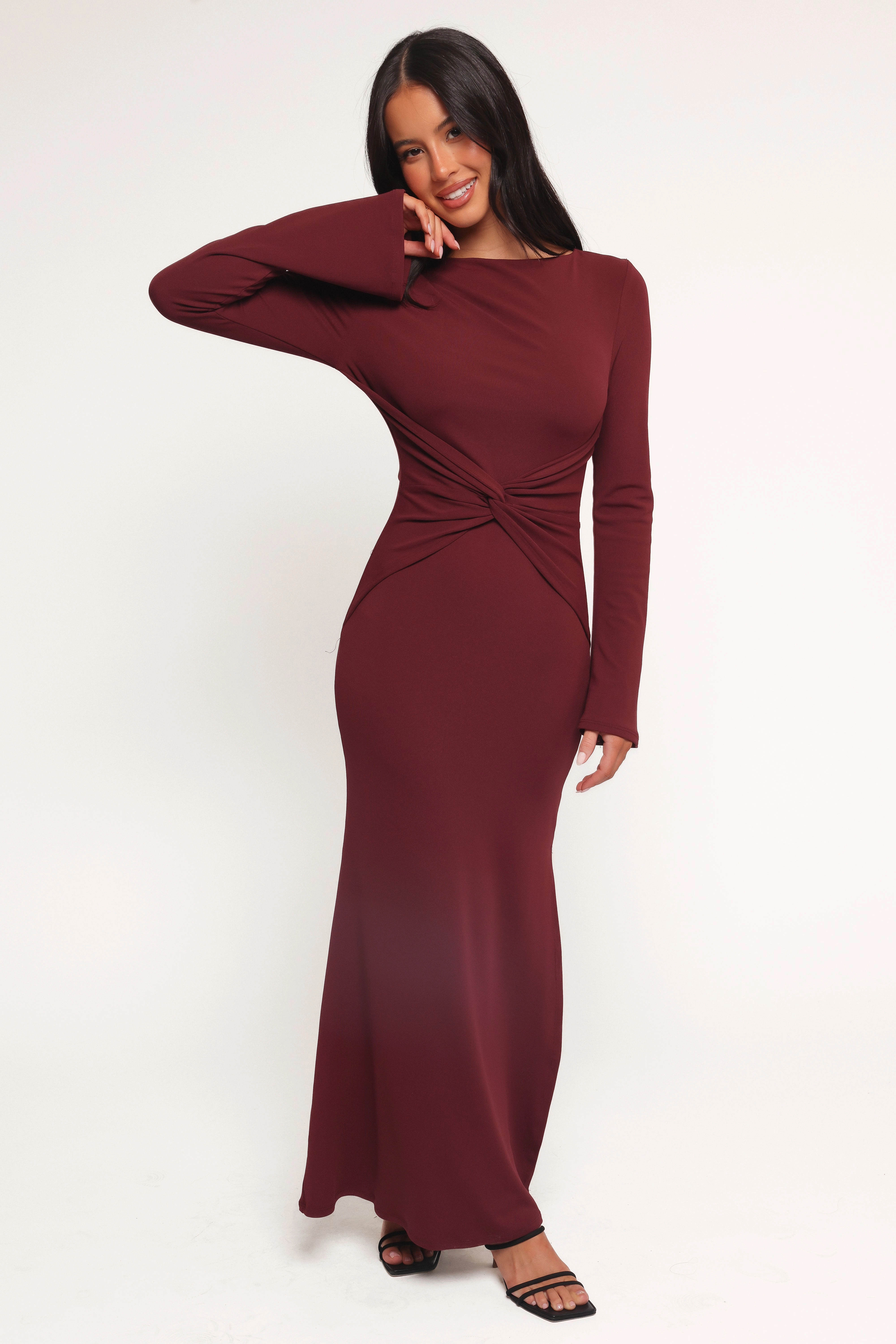 Soft Volume Nash Long Sleeve Dress - Deep Red