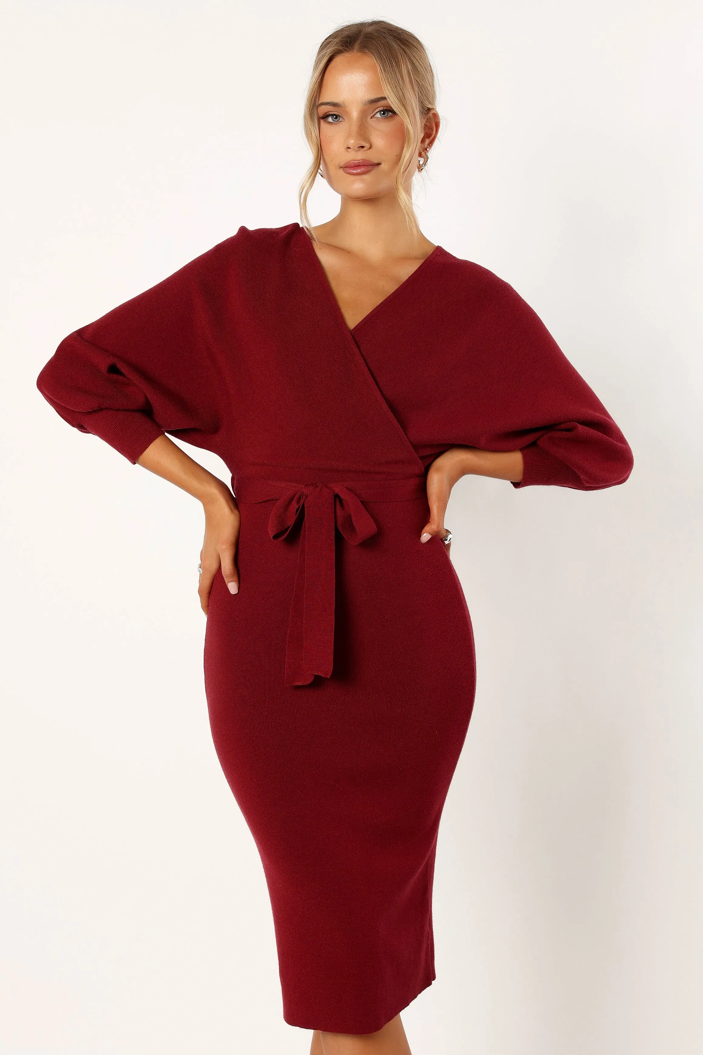 Nate Dress - Merlot Slit-Hem