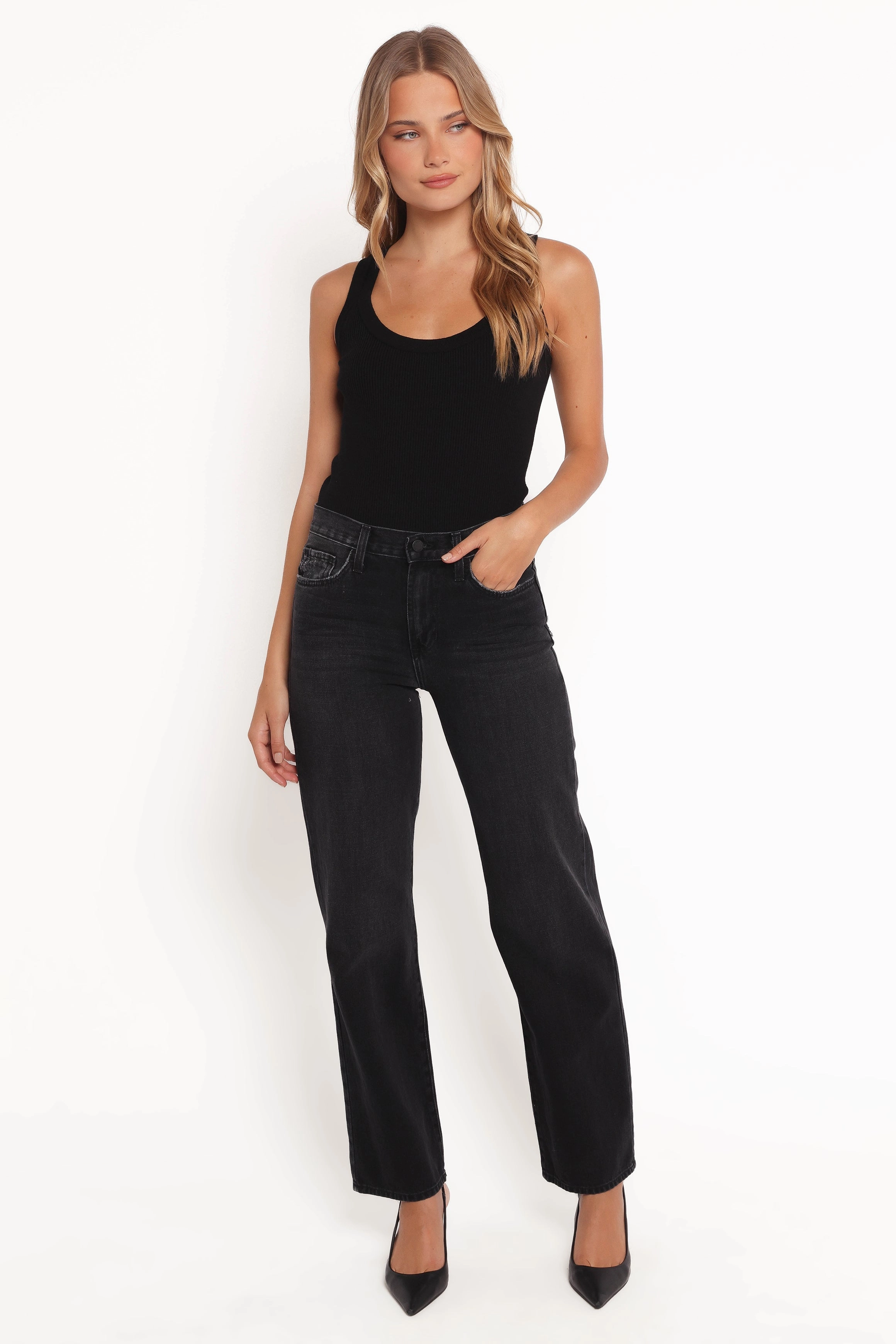 Classic Wear Party Look Nathan High Rise Relaxed Straight Jean - Washed Black