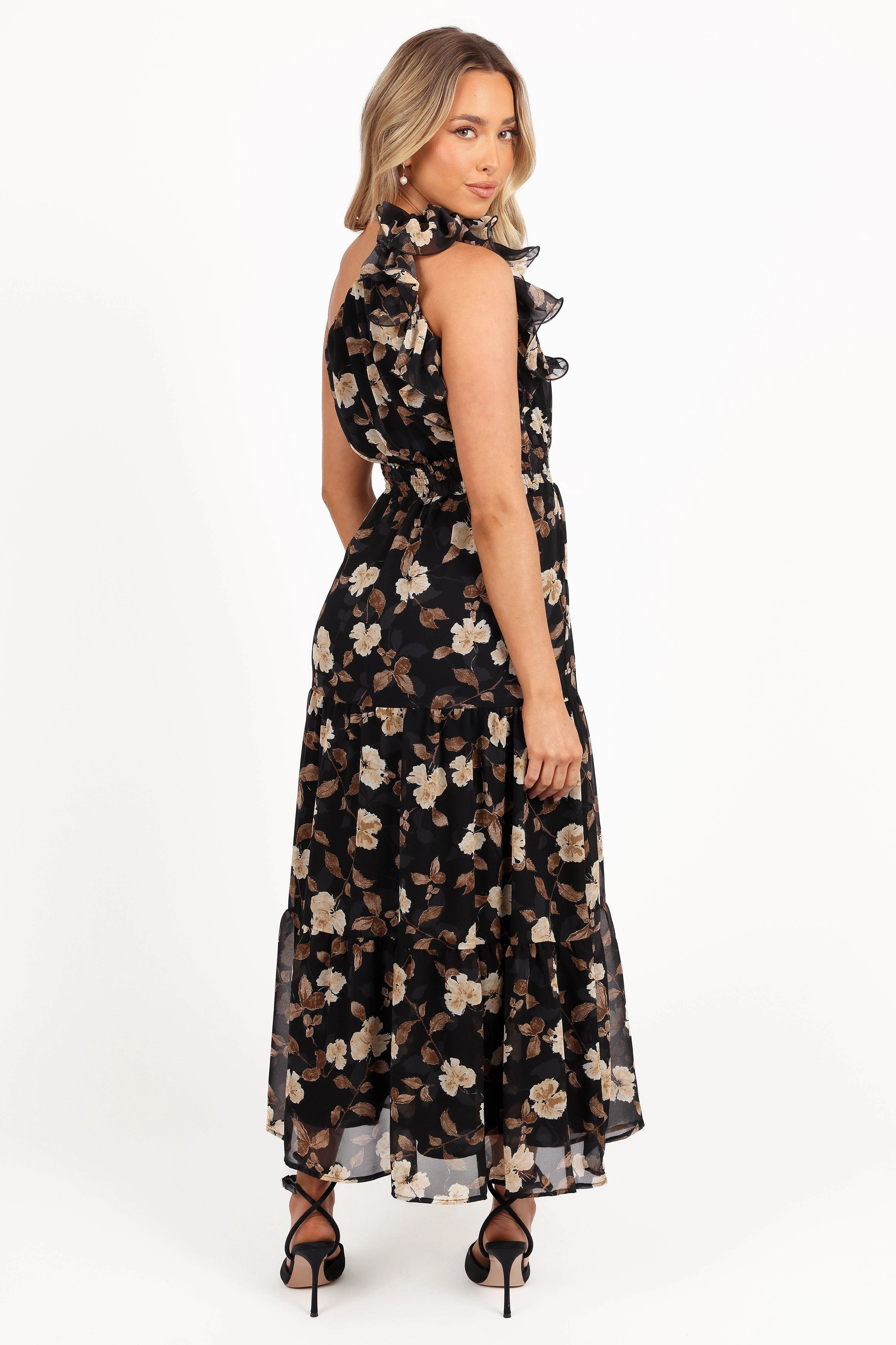 Layley One Shoulder Maxi Dress - Black Floral Smart and Chic