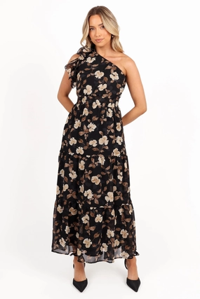 Airy Touch Layley One Shoulder Maxi Dress - Black Floral
