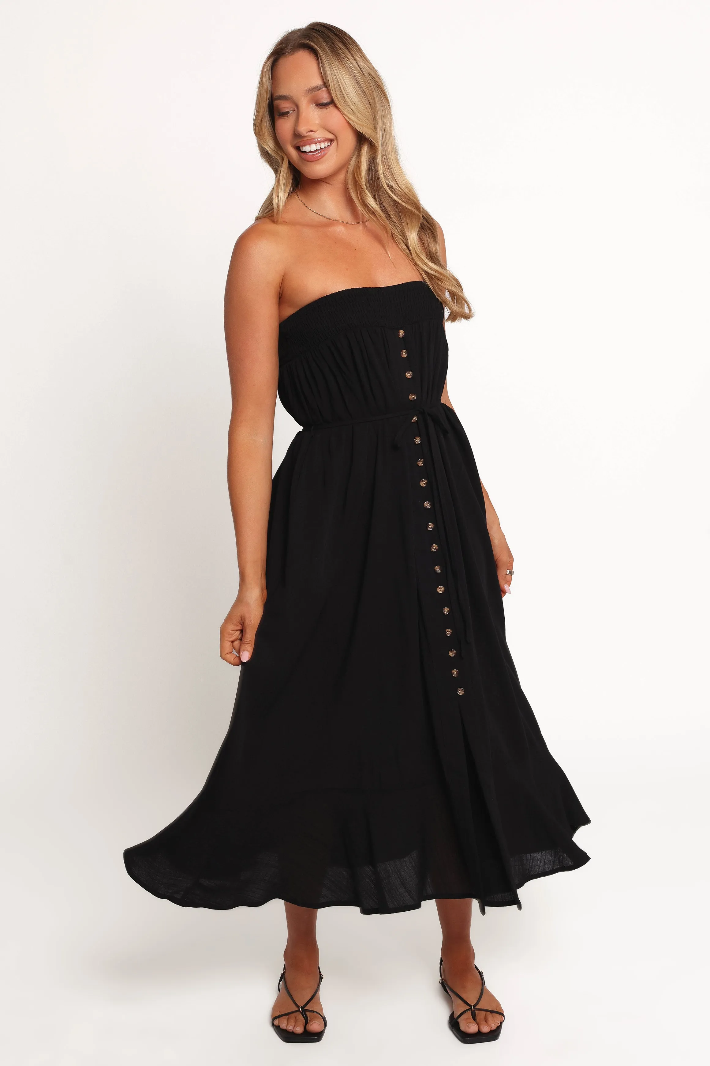 Nerea Midi Strapless Dress - Black Work Vibes