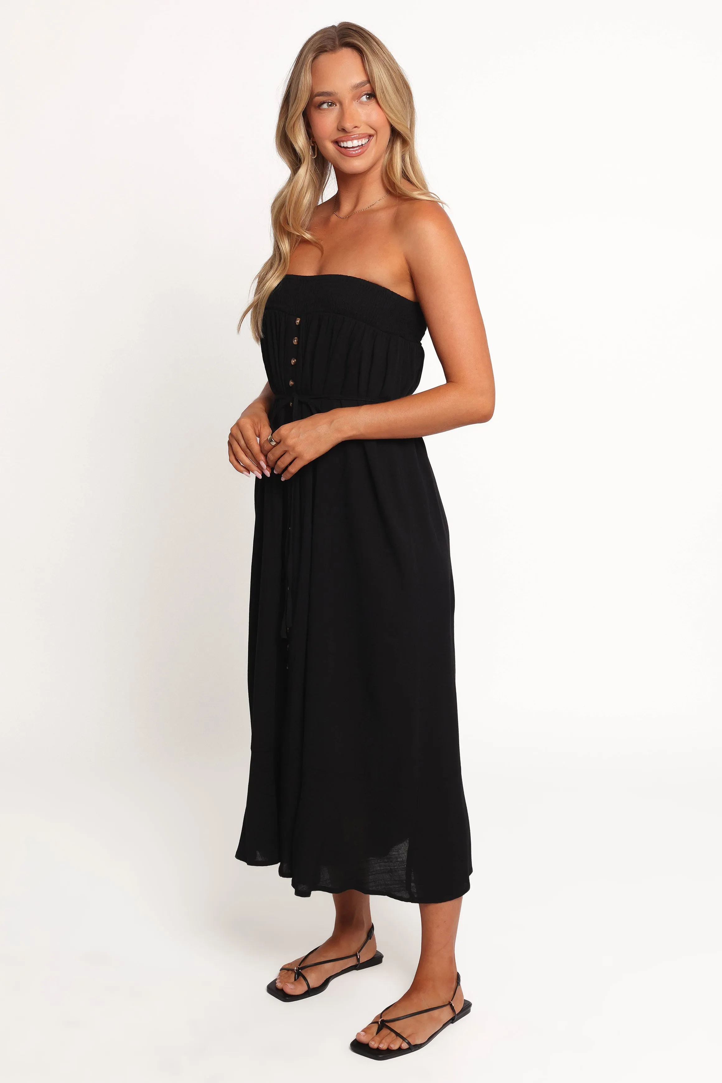 Stylish party wear Texture Softness Nerea Midi Strapless Dress - Black