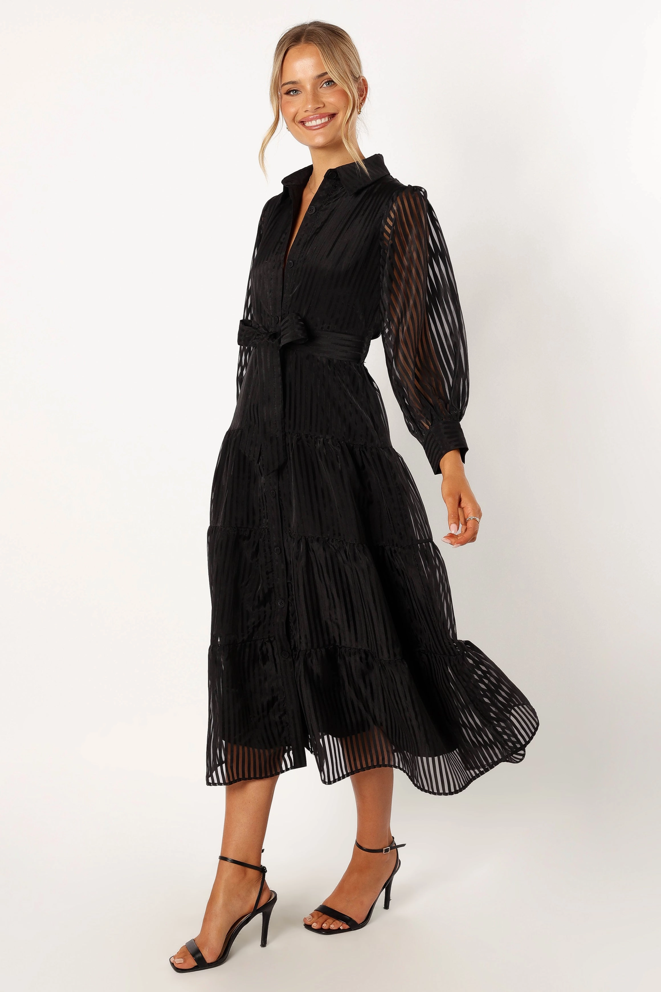 Neve Long Sleeve Maxi Dress - Black Cap-Sleeve