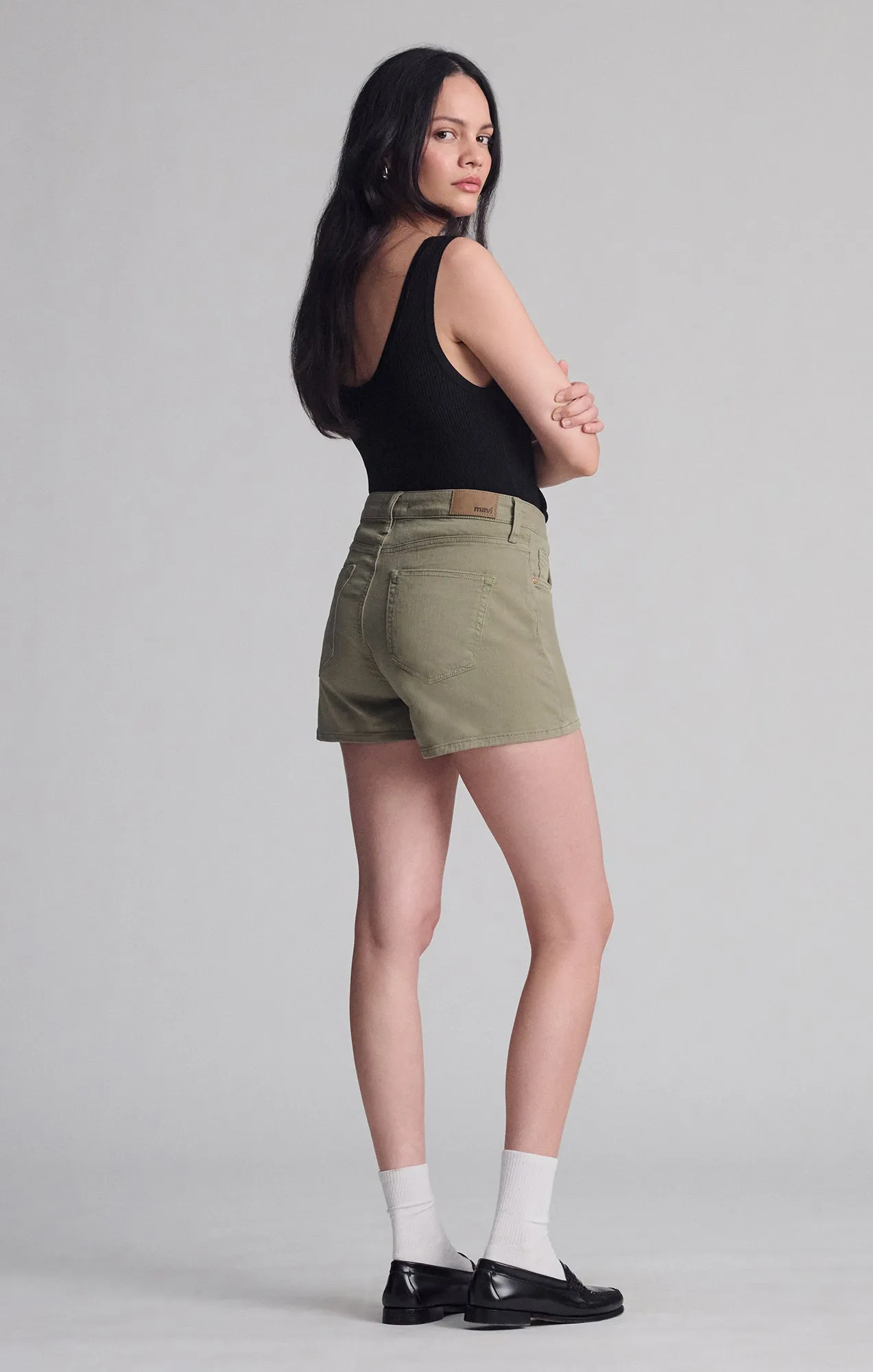 Leather Look Adaptive design HEIDI STRAIGHT LEG SHORTS IN GREEN FLEX BLUE