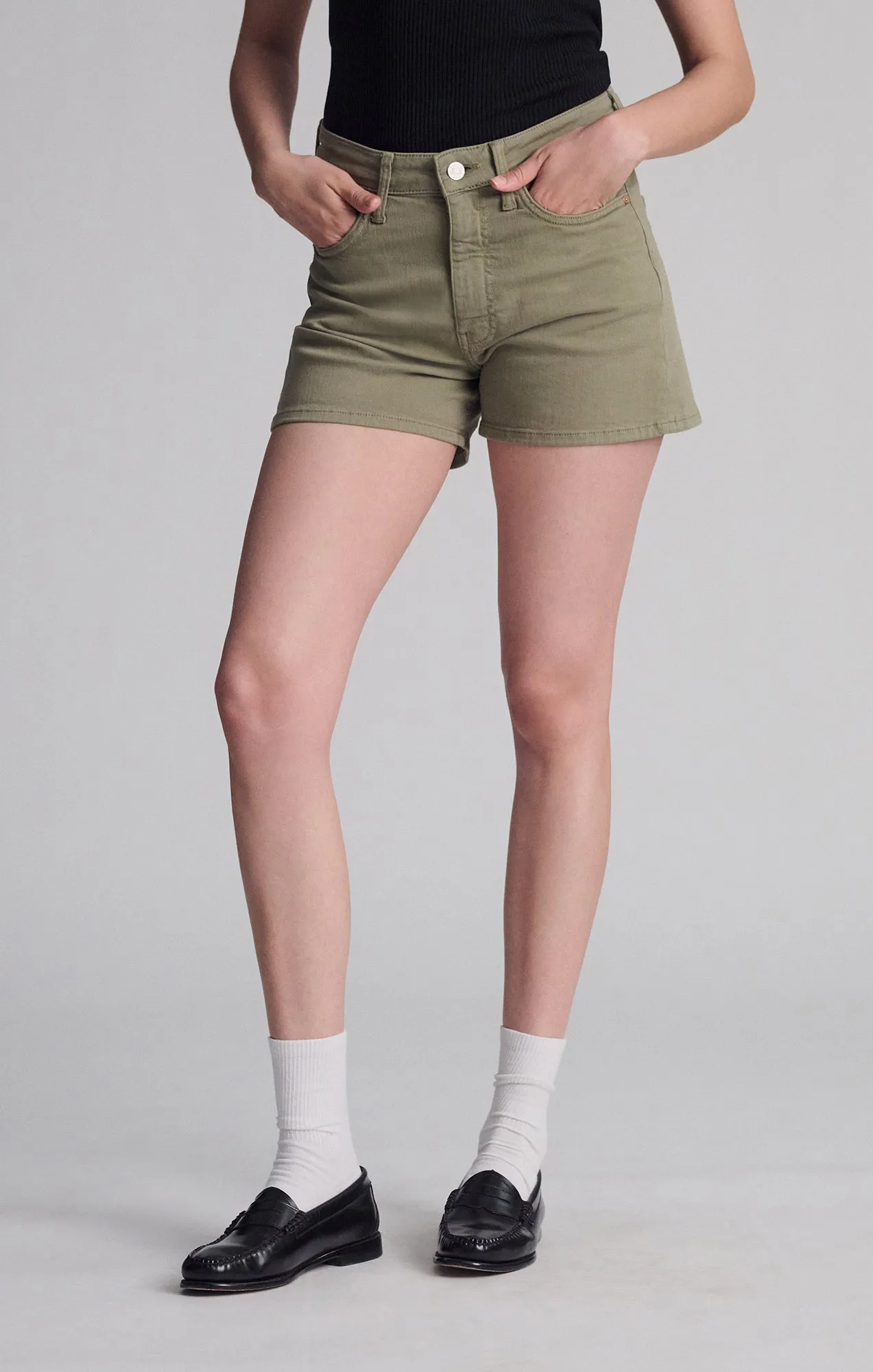 Layered Cuff Design All Day Flex Fit HEIDI STRAIGHT LEG SHORTS IN GREEN FLEX BLUE