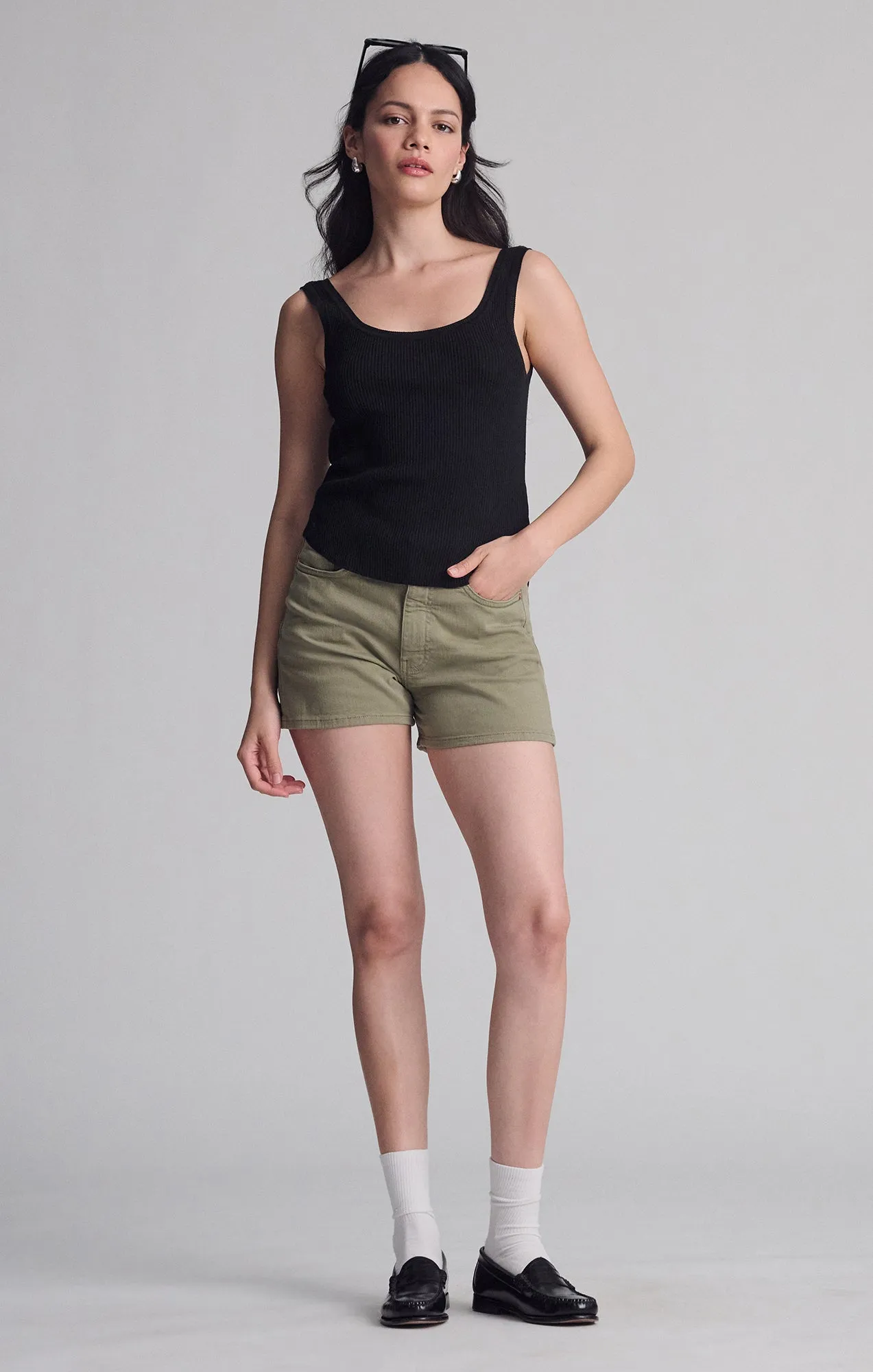 Stretch Support Breezy Flex HEIDI STRAIGHT LEG SHORTS IN GREEN FLEX BLUE