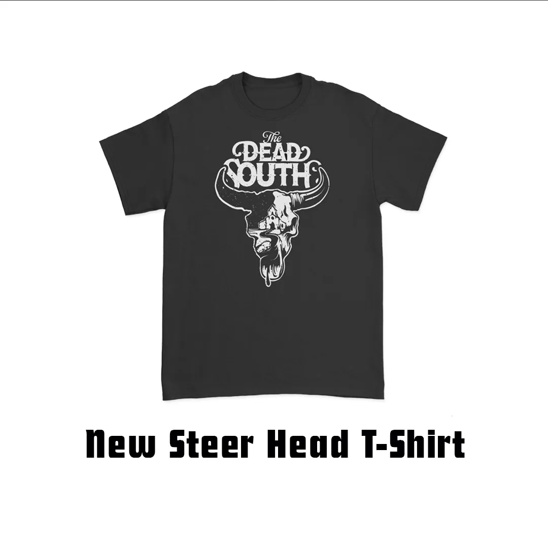 Layered Neckline No Slip Shoulder Design New Steer Head T-Shirt
