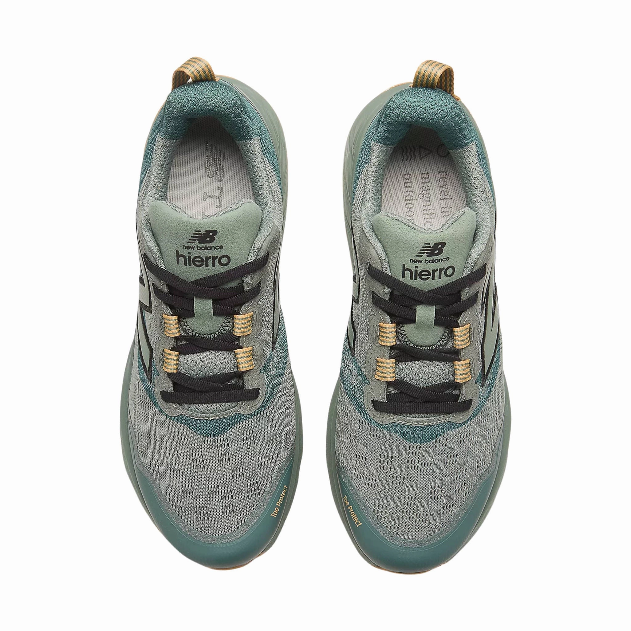 Seam Free Interior Slip Resistant Outsole New Balance Men's Fresh Foam X Hierro v9 Trail Running Shoes - Dark Juniper with Black and Dried Apricot