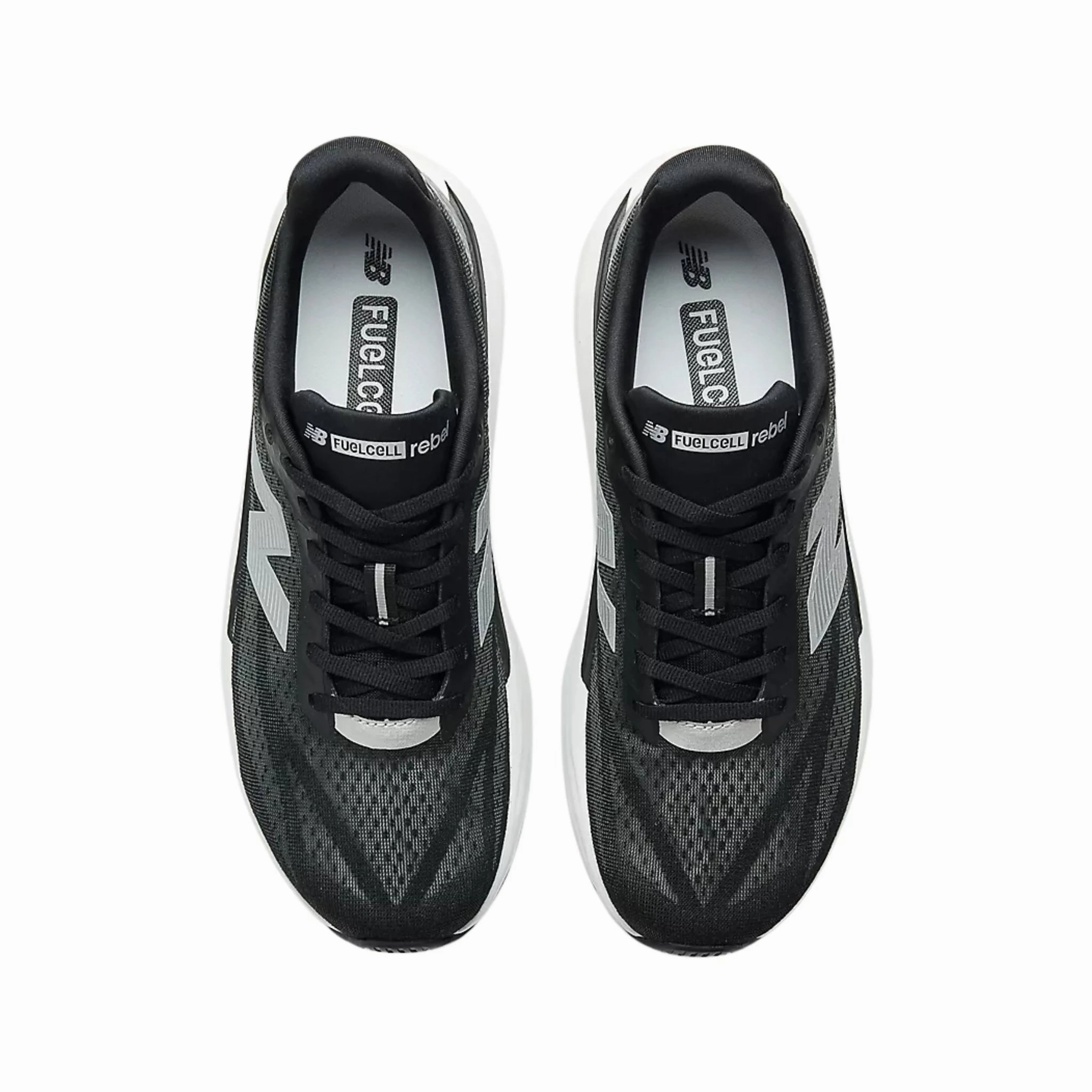 Elastic Collar Design New Balance Men's FuelCell Rebel v5 Running Shoes - Black with NB 103 White