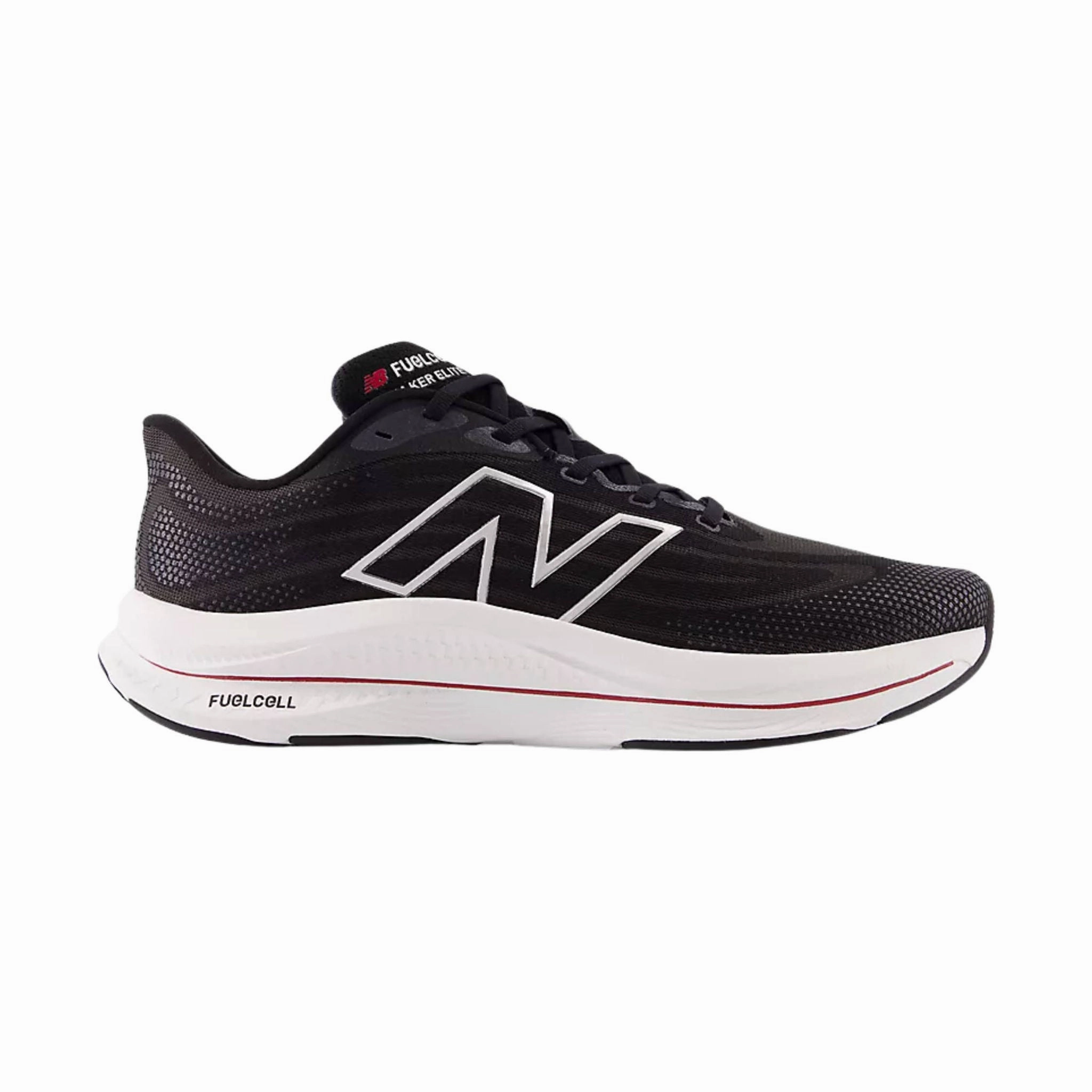 Odor Control Lining Simple Comfort New Balance Men's FuelCell Walker Elite Shoes - Black with Team Red and Silver