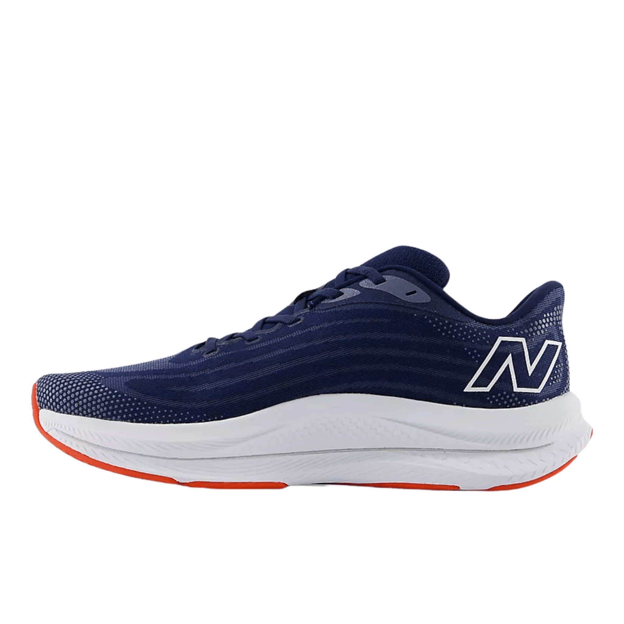 Boosted sole Sneaker Innovation New Balance Men's FuelCell Walker Elite Shoes - NB Navy with White and Neo Flame