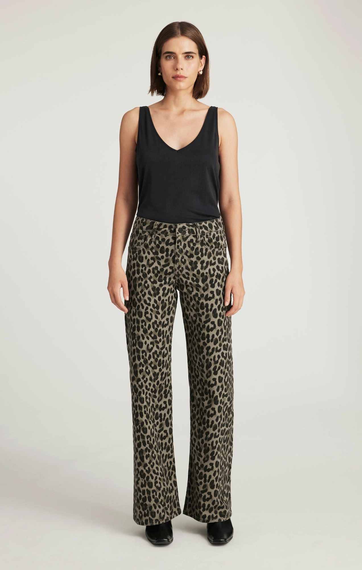 Tailored Cut Regular Style SABRINA WIDE LEG IN GREEN LEO DENIM