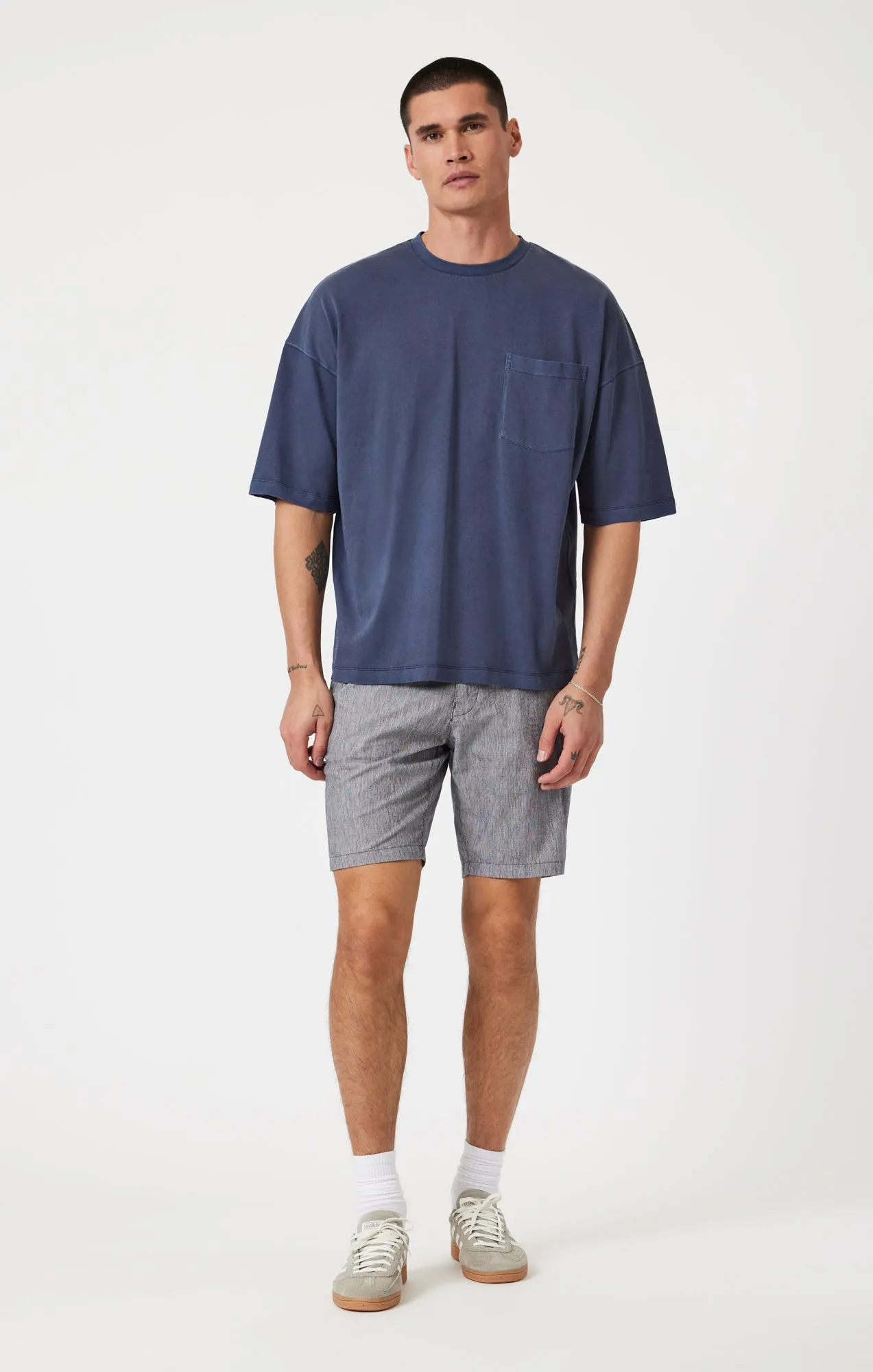 Soft Stretch NOAH SHORTS IN NAVY LINEN STRIPE