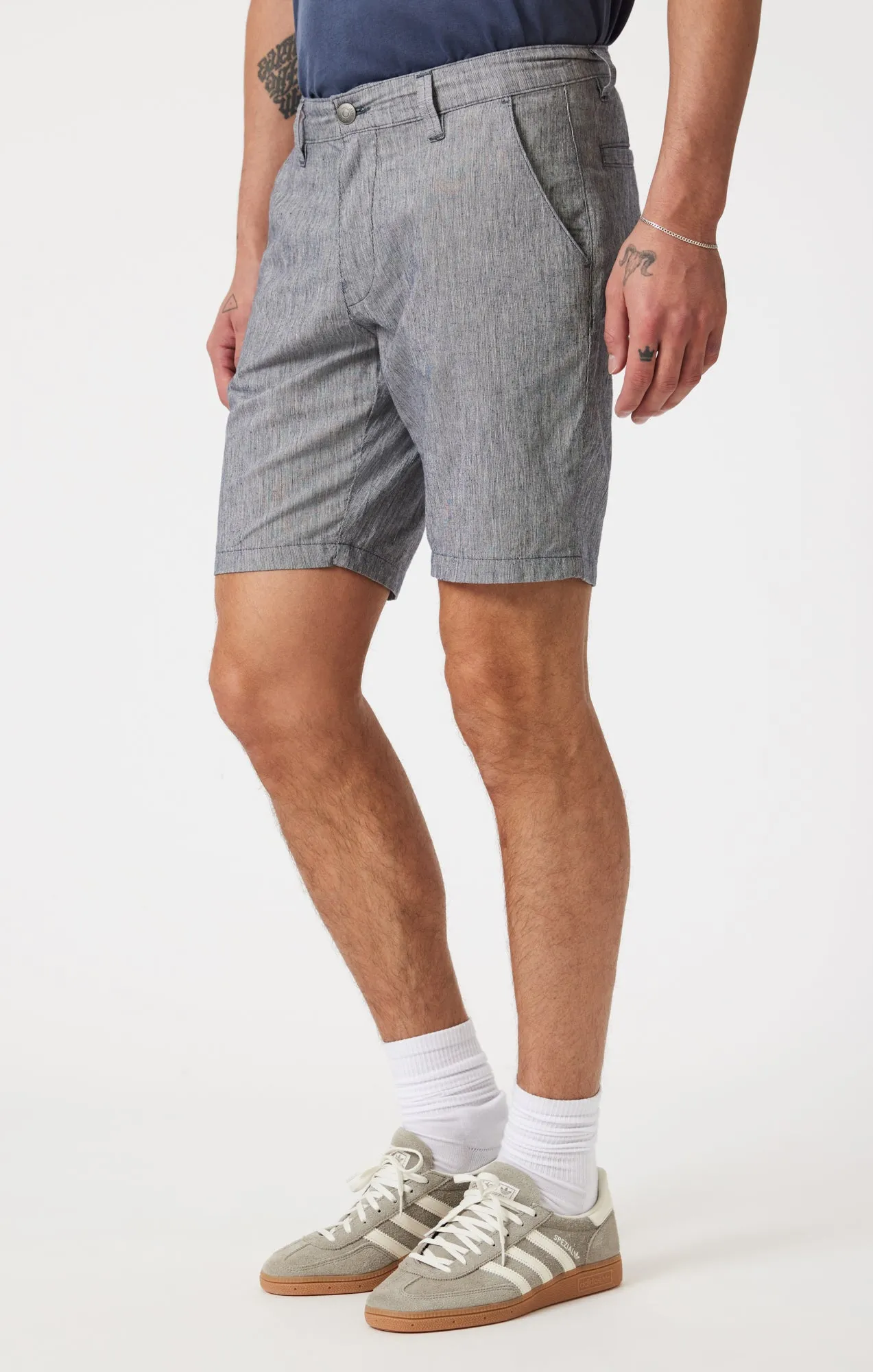 Playful Style Reinforced Hems NOAH SHORTS IN NAVY LINEN STRIPE