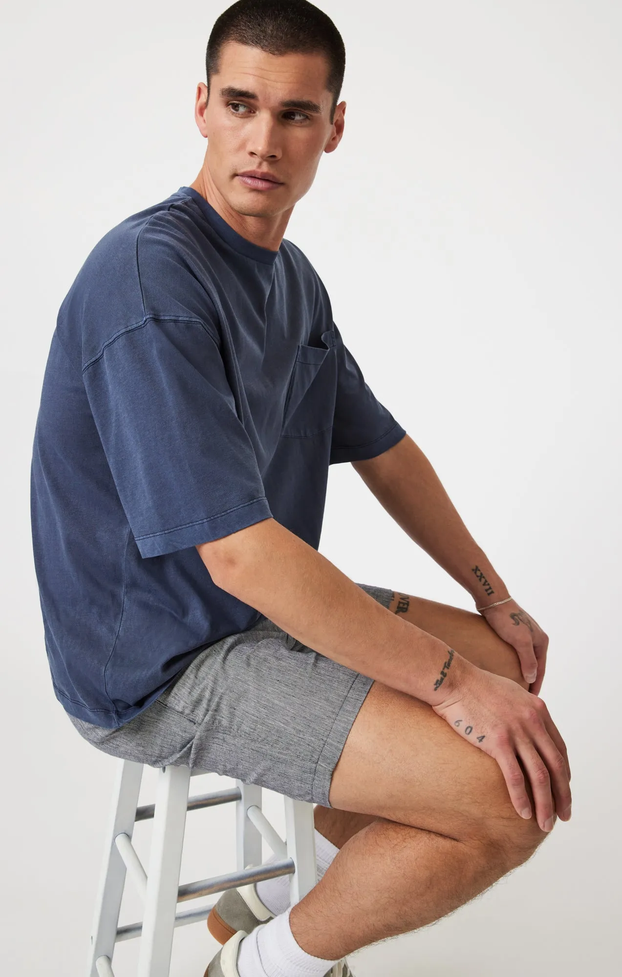 NOAH SHORTS IN NAVY LINEN STRIPE Airy Feel