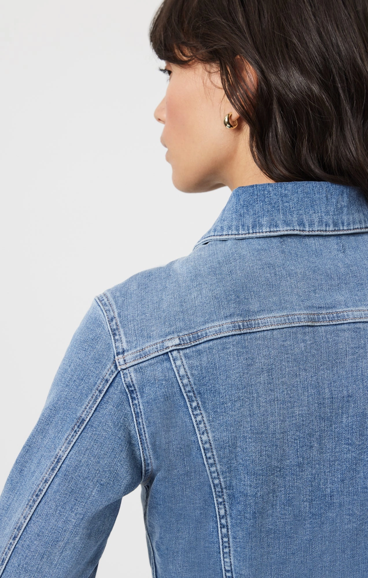 CECILIA DENIM JACKET IN LIGHT BRUSHED FLEX BLUE Notch Lapel Breathable mesh lining