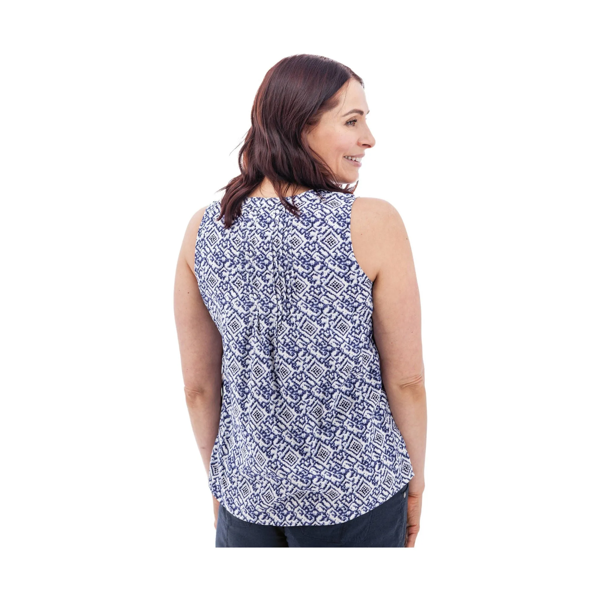 Slim Fit Design SeamlessSidePanels Aventura Women's Portofino Split Neck Pintuck Tank - Sky Captain