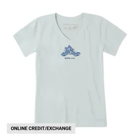 Life Is Good Women's Gotta Run Short Sleeve Tee - Fog Gray Reflective Accent Stripes Quick Release Fastener