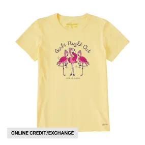 Life Is Good Women's Girls Night Out Flamingo Short Sleeve Tee - Sandy Yellow NonIrritatingSeams MinimalistDesign